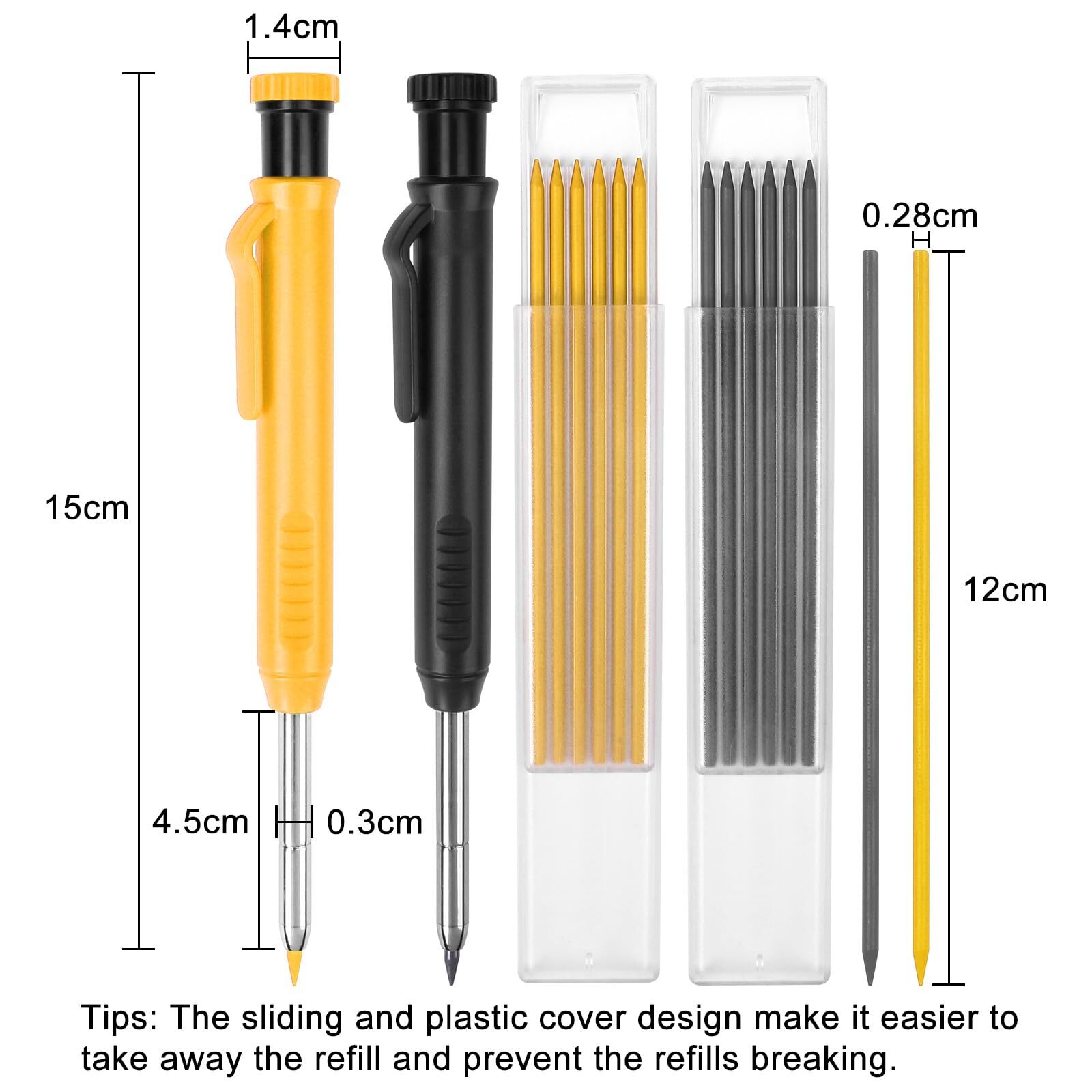 2 Pack Carpenter Pencils Construction Pencil with 12 Refills – Heavy Duty