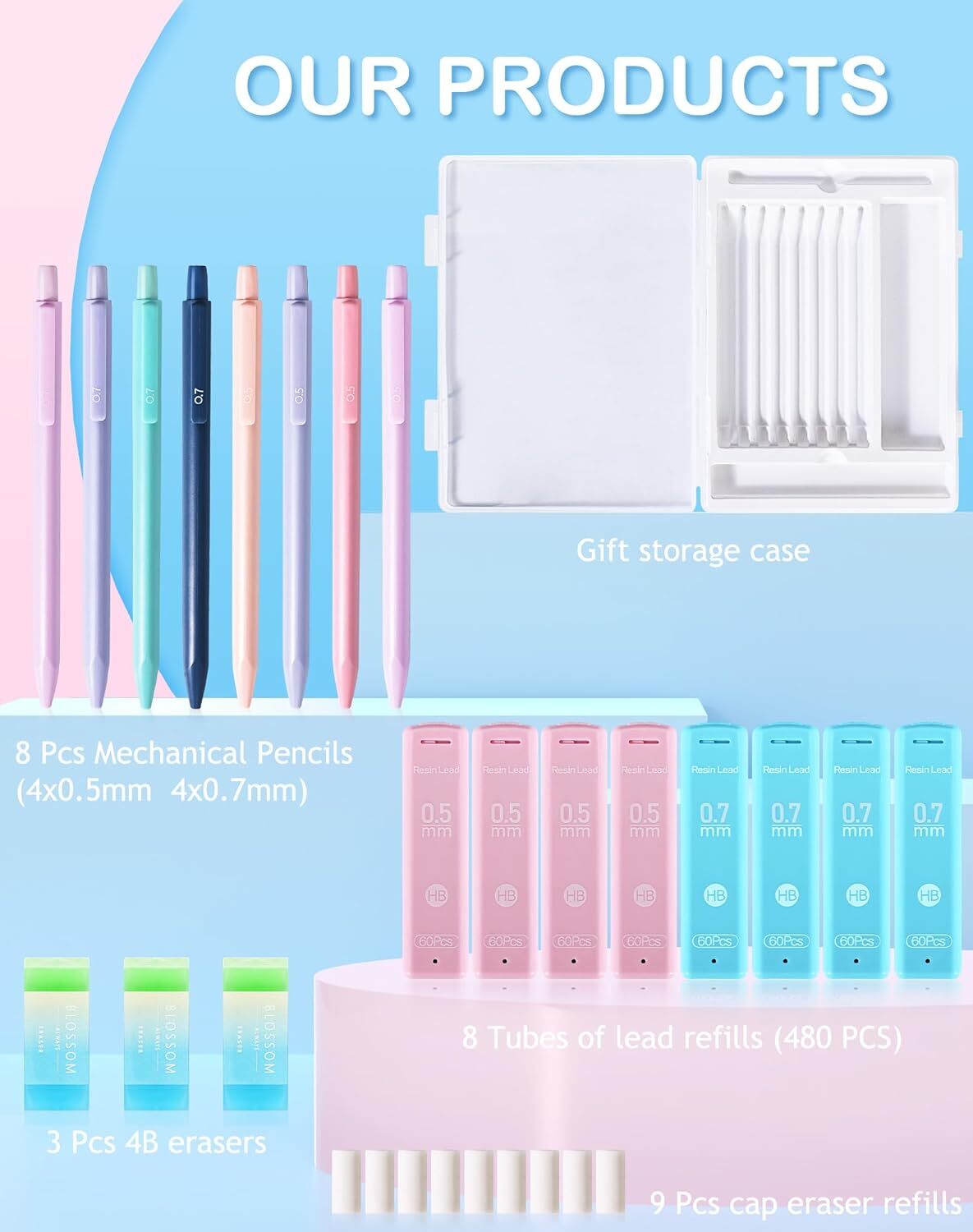 20PACK Mechanical Pencil, 8Pcs 0.5 0.7mm Pencils 0.5/0.7mm, Pink