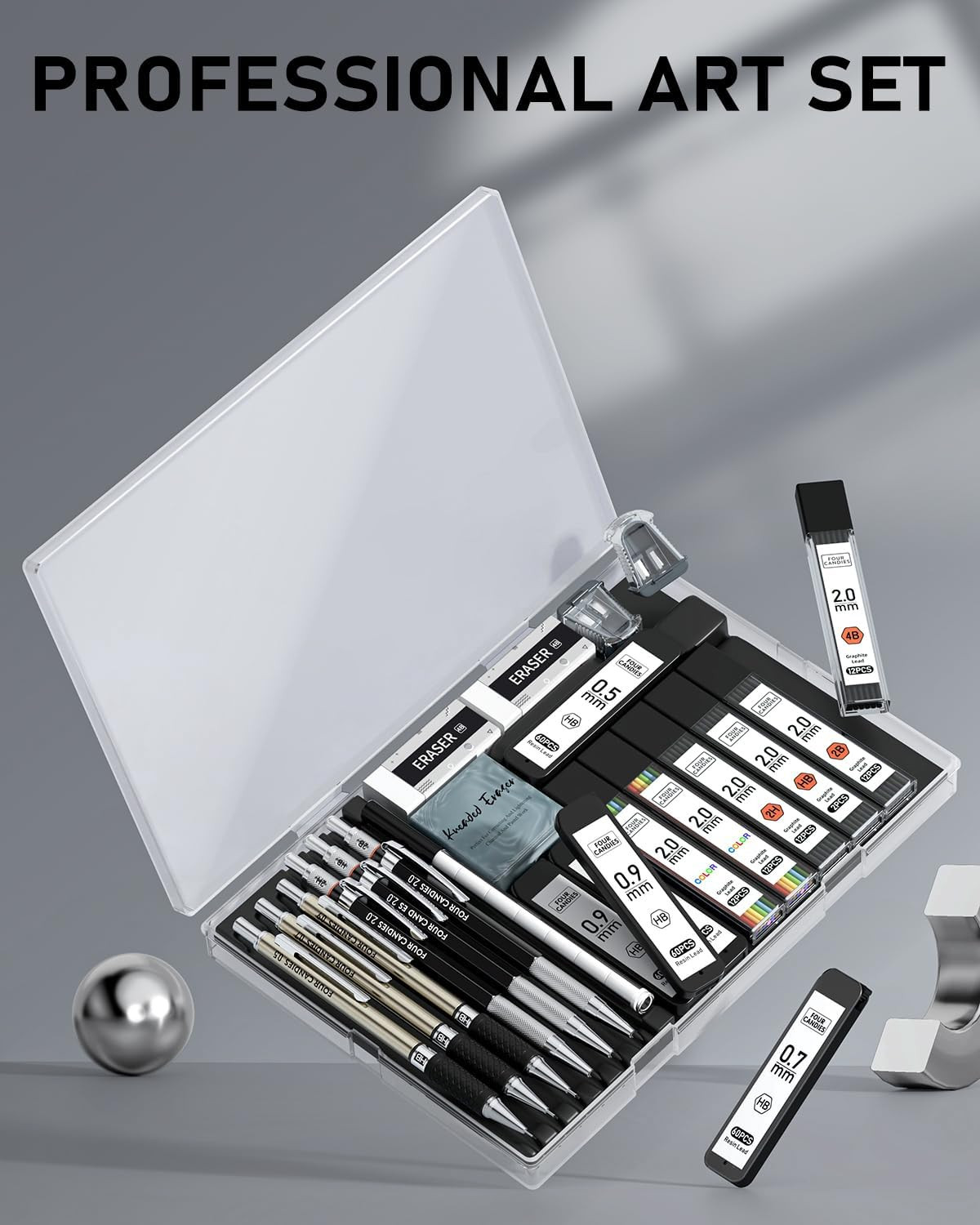25PCS Art Mechanical Pencil Set with Case, 3PCS Metal Artist Lead Pencil 0.5, 0.