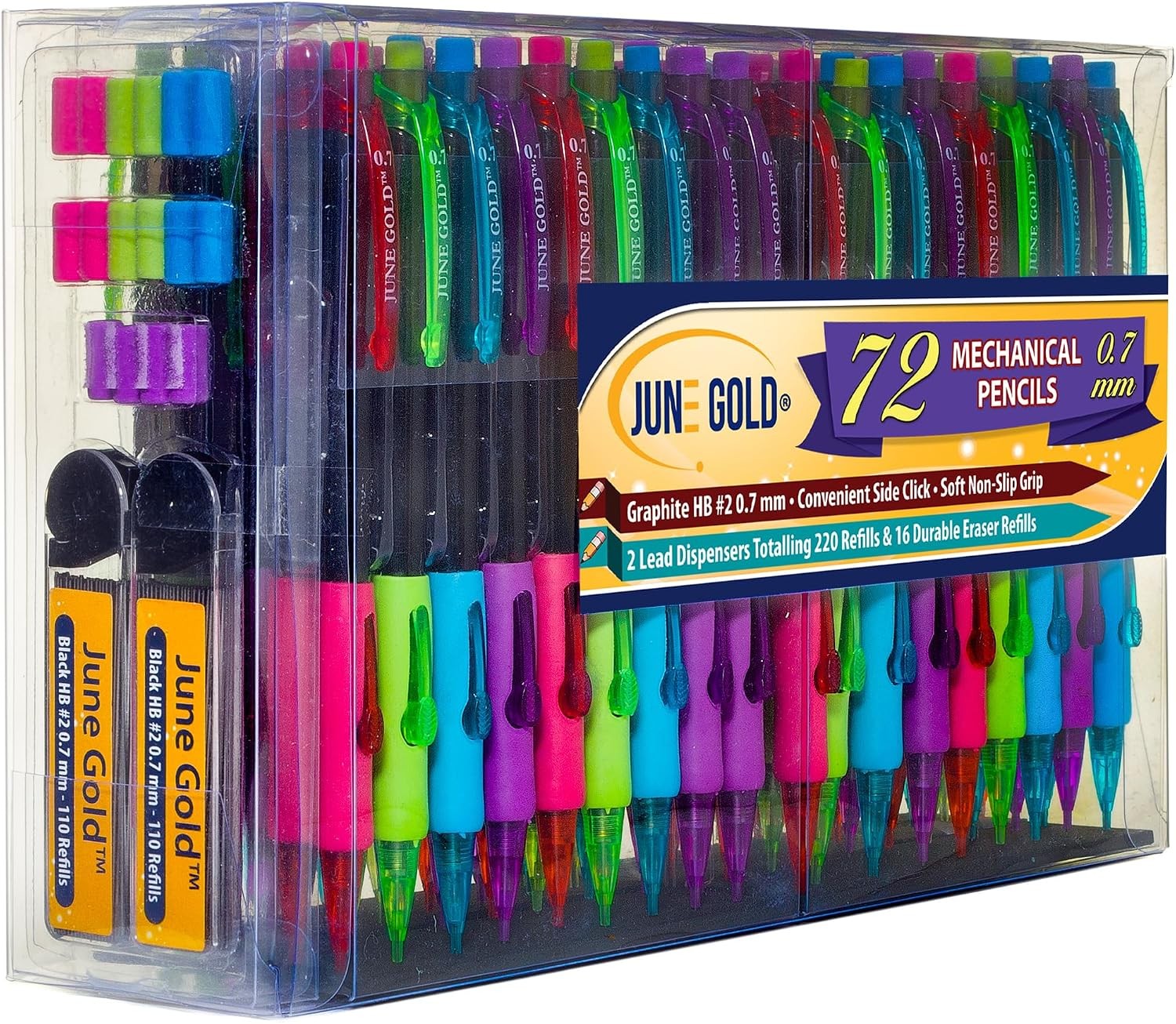 June Gold 72 Mechanical Pencils, 0.7 mm HB #2 Lead, 2 Dispensers/w 220 Graphite