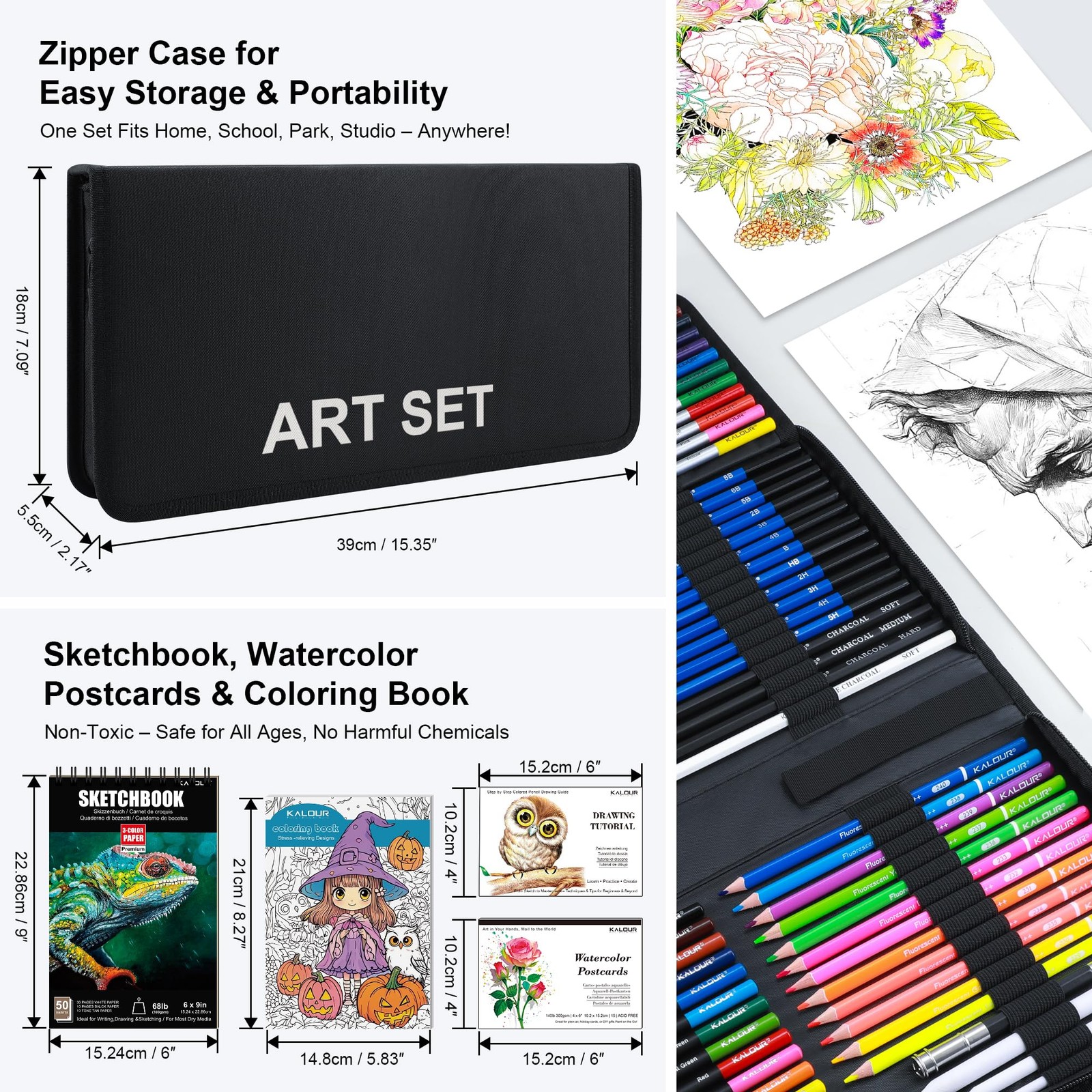 KALOUR 135 Drawing Set Sketching Kit,Art 1 Count (Pack of 135), Multicolor