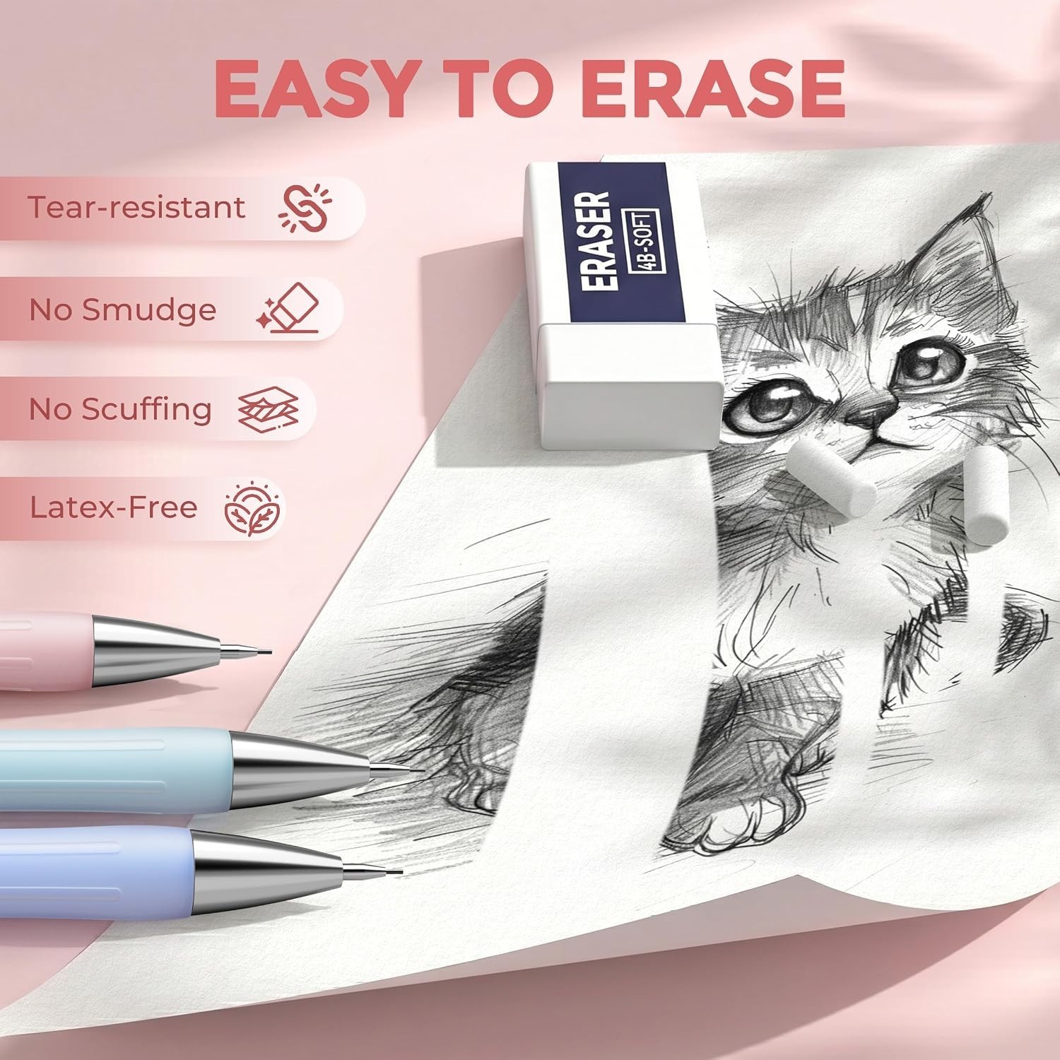 Complete Cute Pastel 6PCS Mechanical Pencil Set with Storage Case for Students