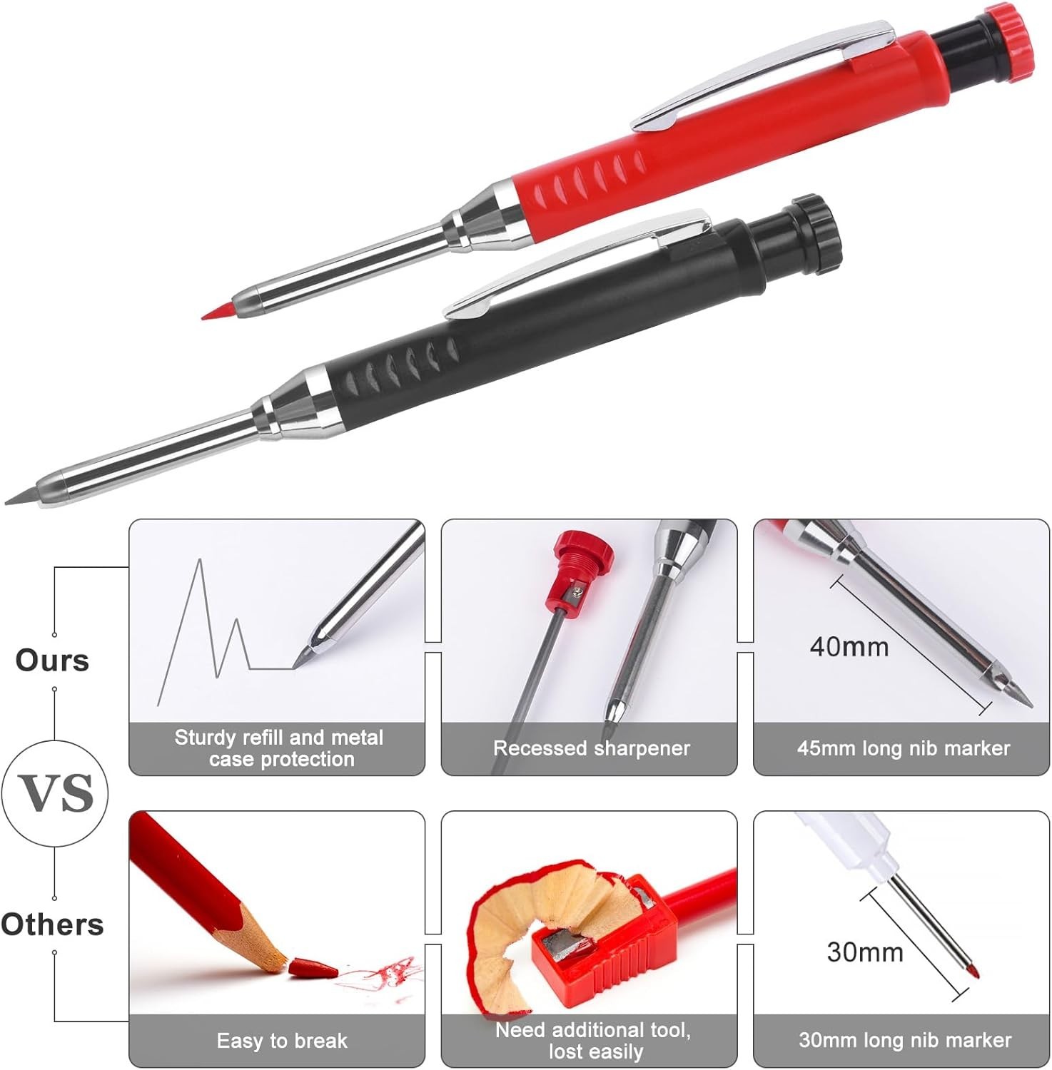 2 Pack Carpenter Pencils Mechanical Pencils with 12 Refills, Upgraded Constru…
