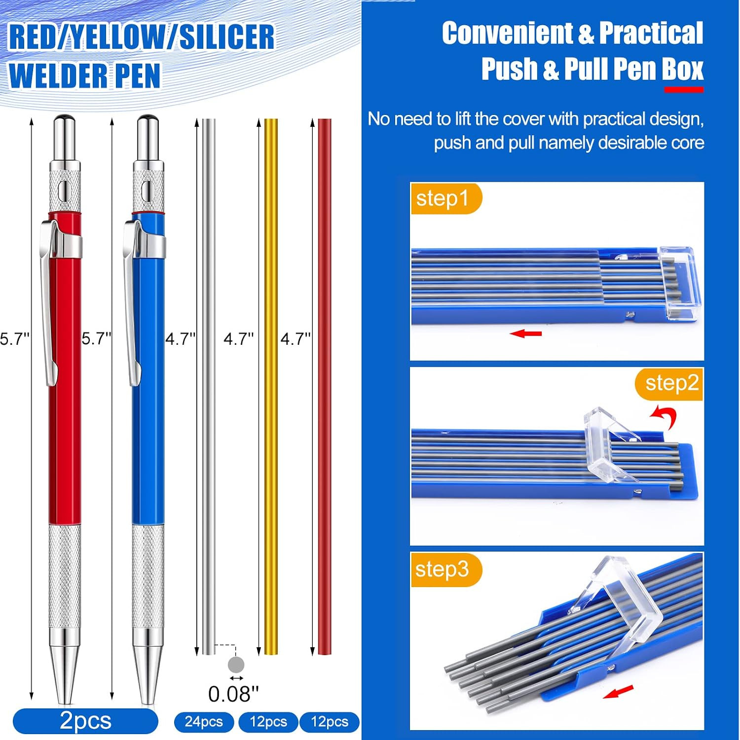 2 Pcs Welders Pencil with 48 PCS round Refills Mechanical Pencils