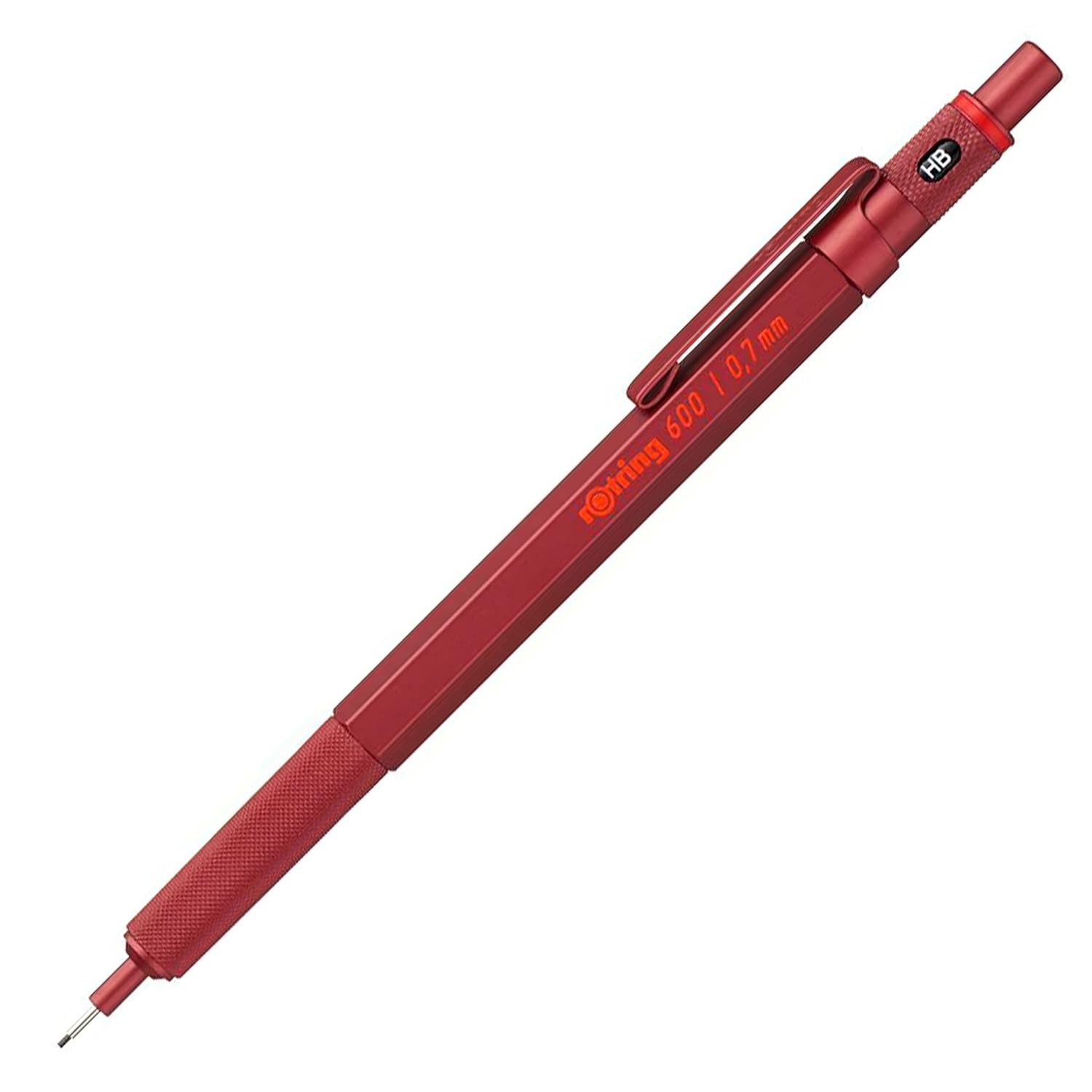 Rotring 600 Mechanical Pencil 0.7 mm HB Red All Metal Hexagonal Barre High