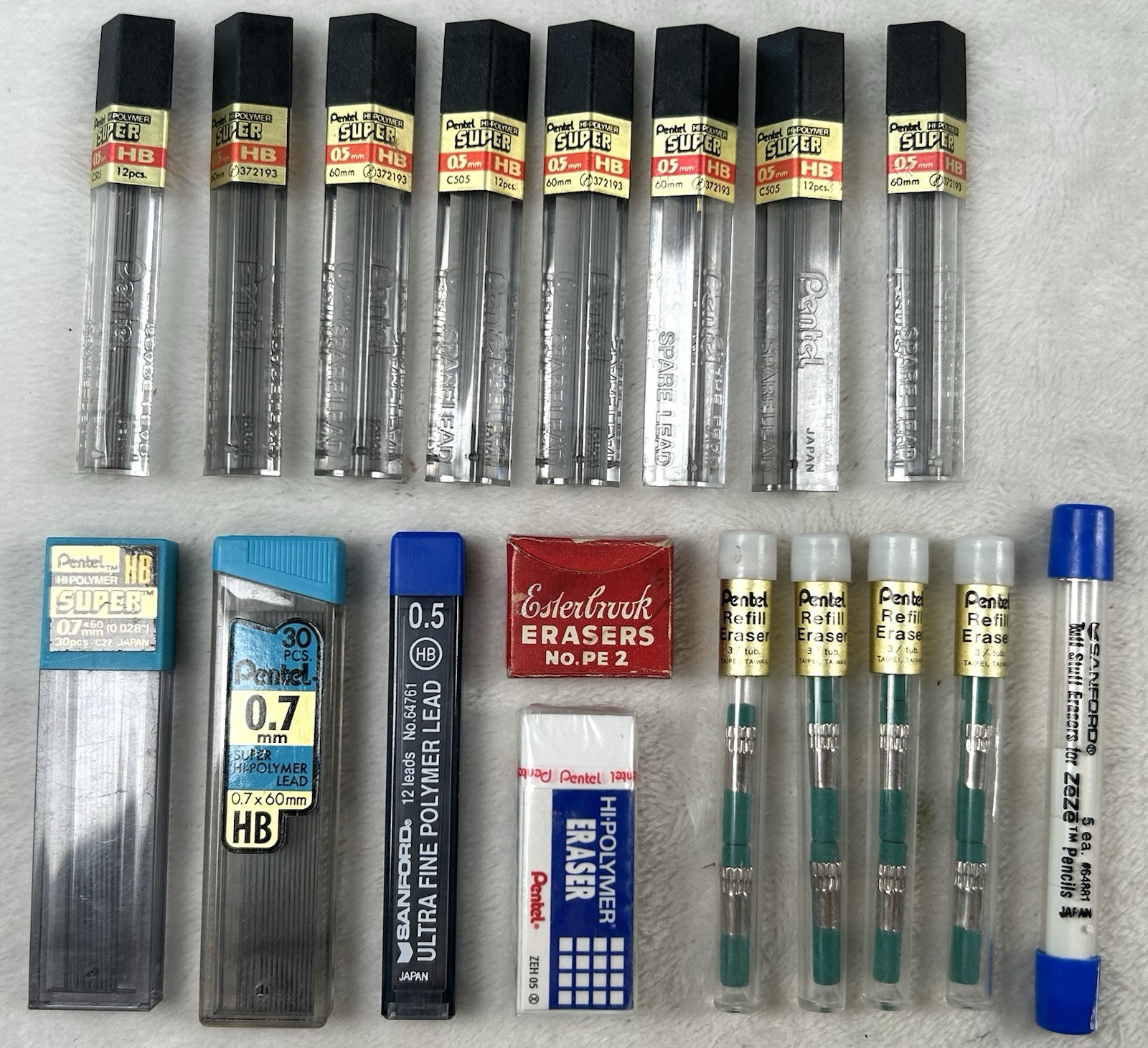 Vintage Pentel Lead Eraser Refills Lot .5 .7 Sanford Mechanical Pencil