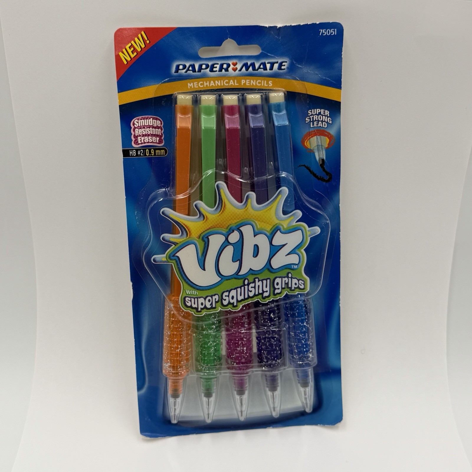 Paper Mate Vibz Mechanical Pencil .9 mm Super Squishy Grip 5 Pack NEW VTG 2004