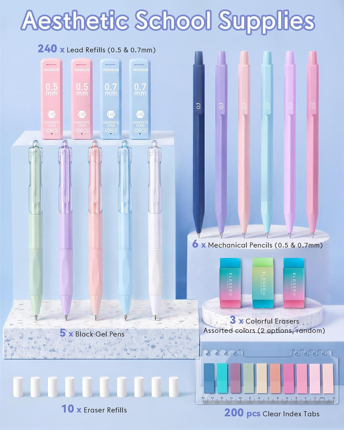 Cute Aesthetic School Supplies, Mechanical Pencils 0.5 & 0.7Mm with 240 Lead Ref