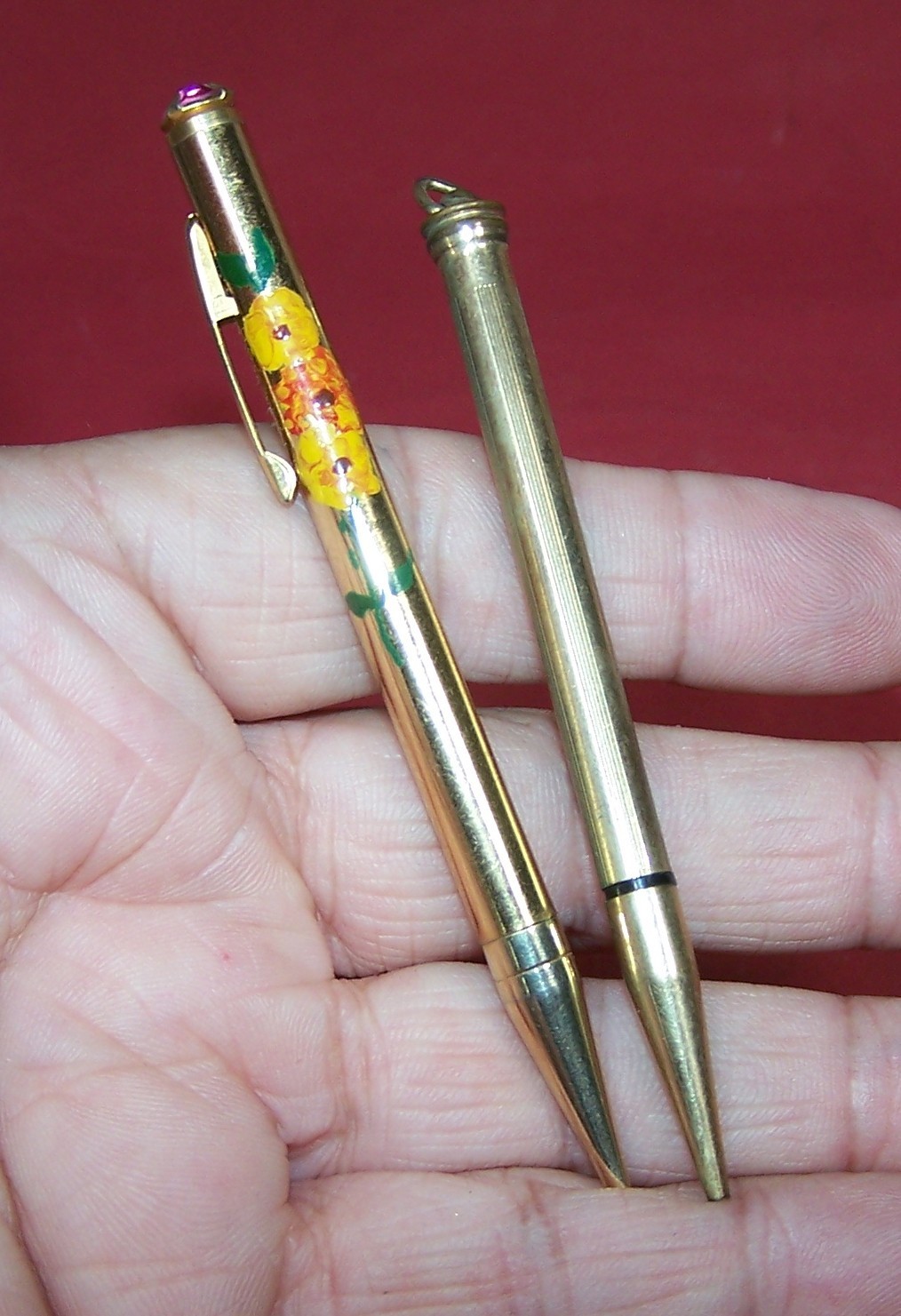 2 Vintage Mechanical Pencils Mascot Jeweled Painted and Cross Gold Plated