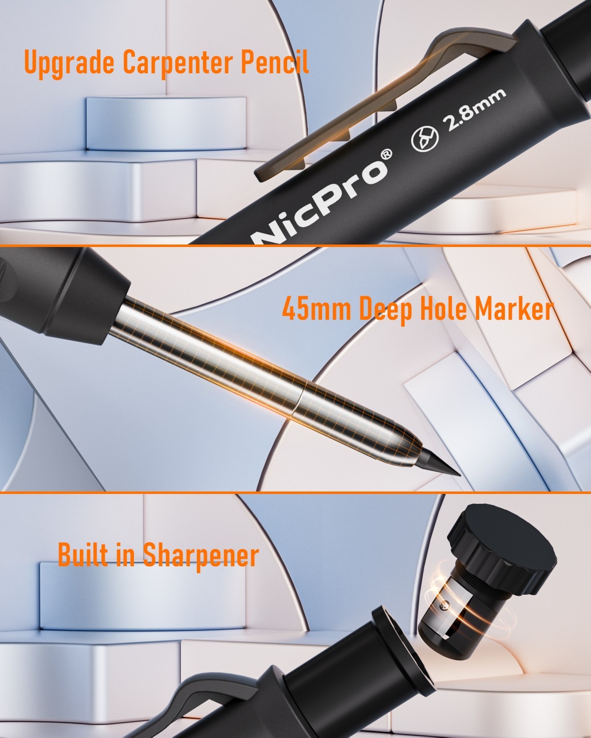 Nicpro 31Pk Carpenter Pencil Set: Sharpener + 128 Refills + Scribe + Canvas Case