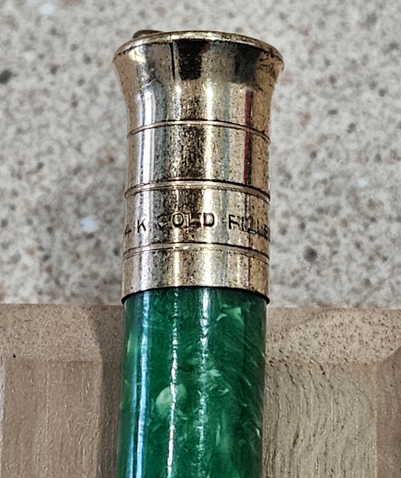 Vintage 14k Gold Filled Green Marble Vest Pendant Mechanical Pencil- Not Working