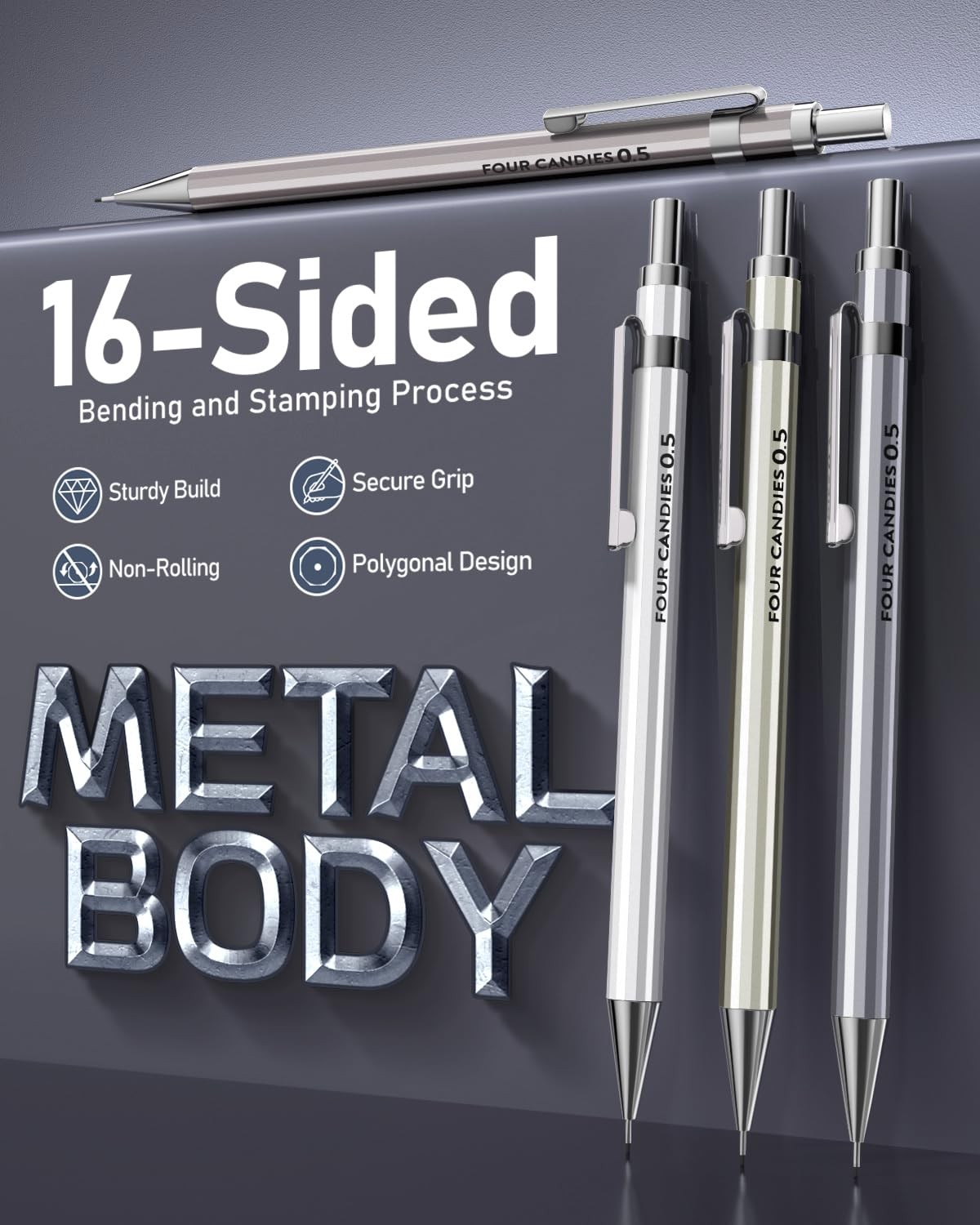 0.5mm Mechanical Pencil Set with Case – 4PCS Metal Mechanical Pencils, 8 Tube…