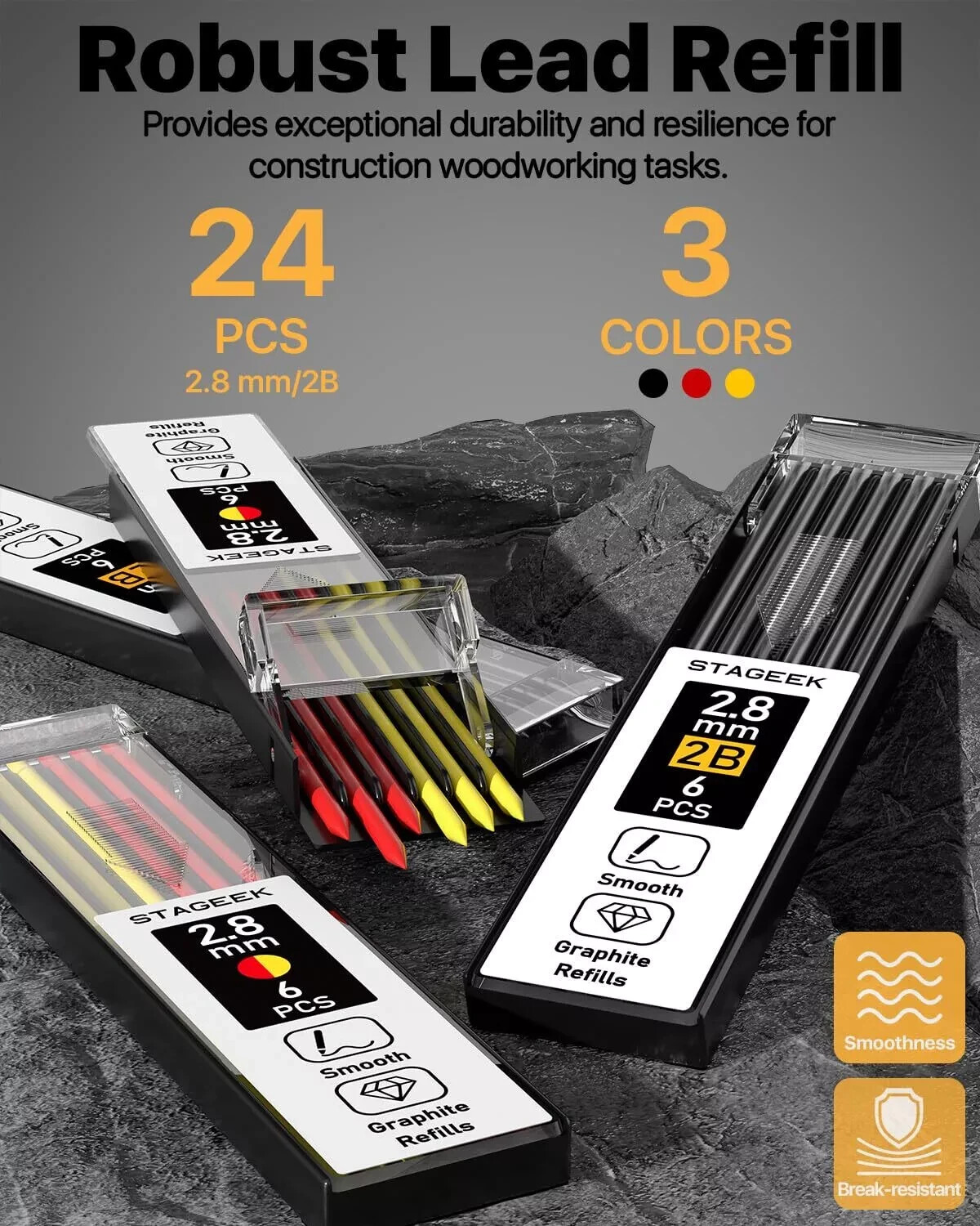 2PCS Carpenter Pencils with Sharpener, Heavy Duty Woodworking Tools, Mechanical