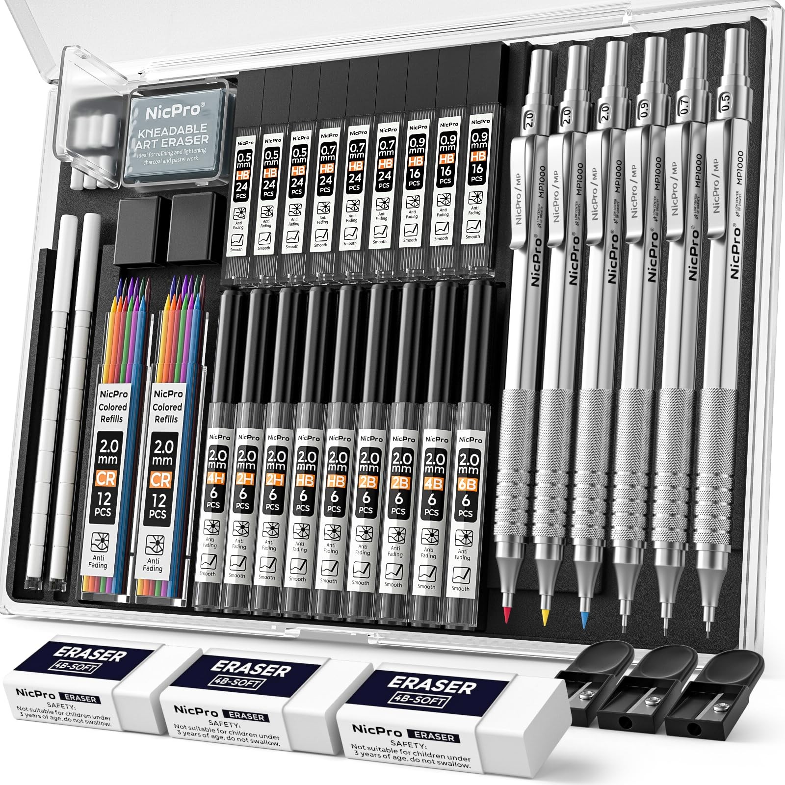 Nicpro 35PCS Silver Metal Mechanical Pencils Set 1 Count (Pack of 6),
