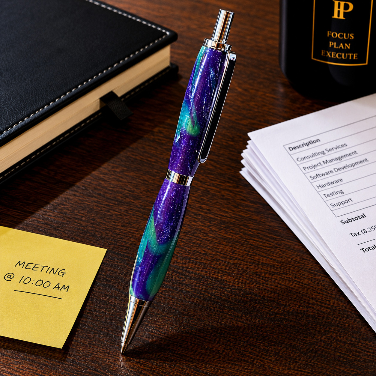 Handmade Click Action Acrylic Mechanical Pencil Chrome Finish “Grape Vine .7mm
