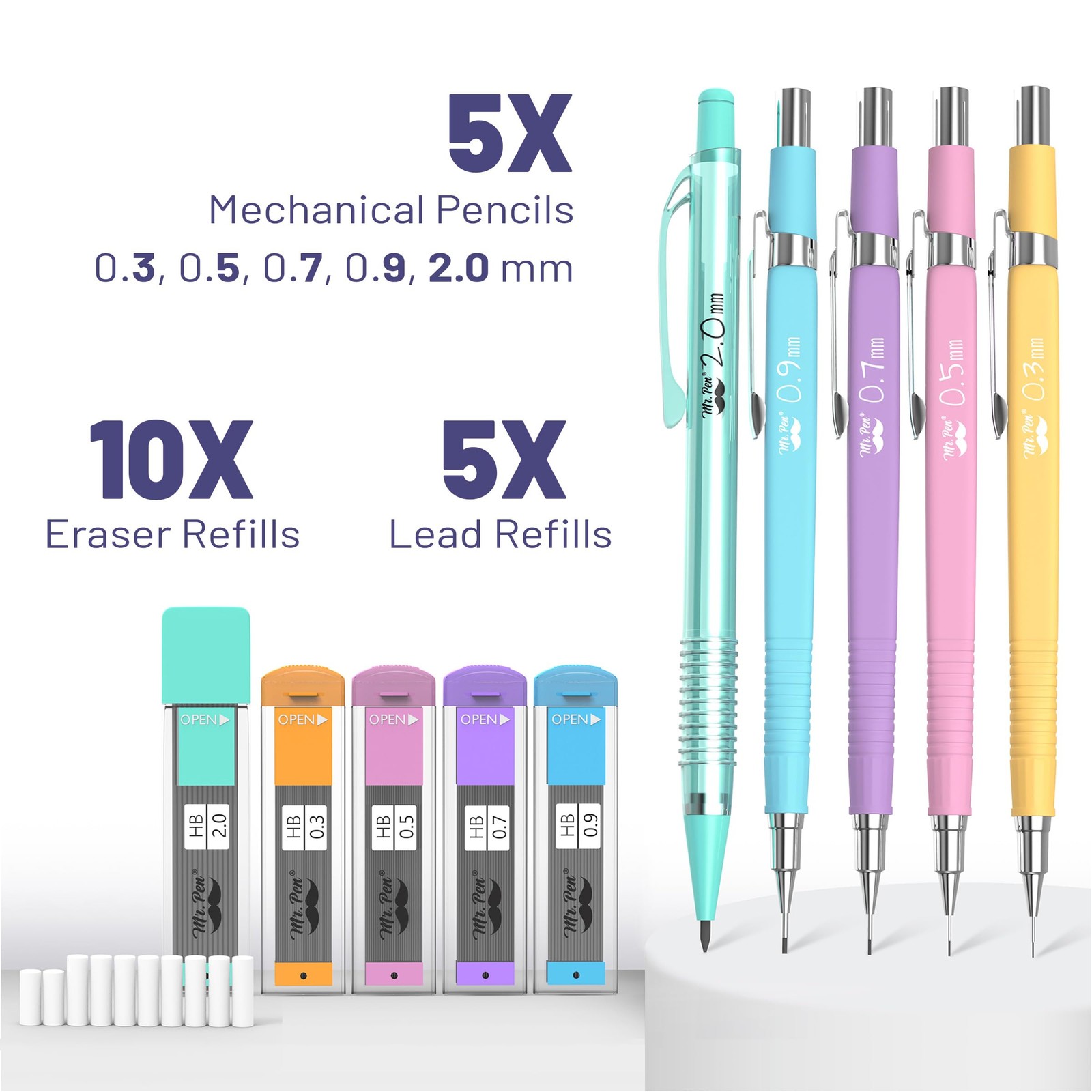 Mr. Pen- Pastel Mechanical Pencil Set, 5 5 Count (Pack of 1),