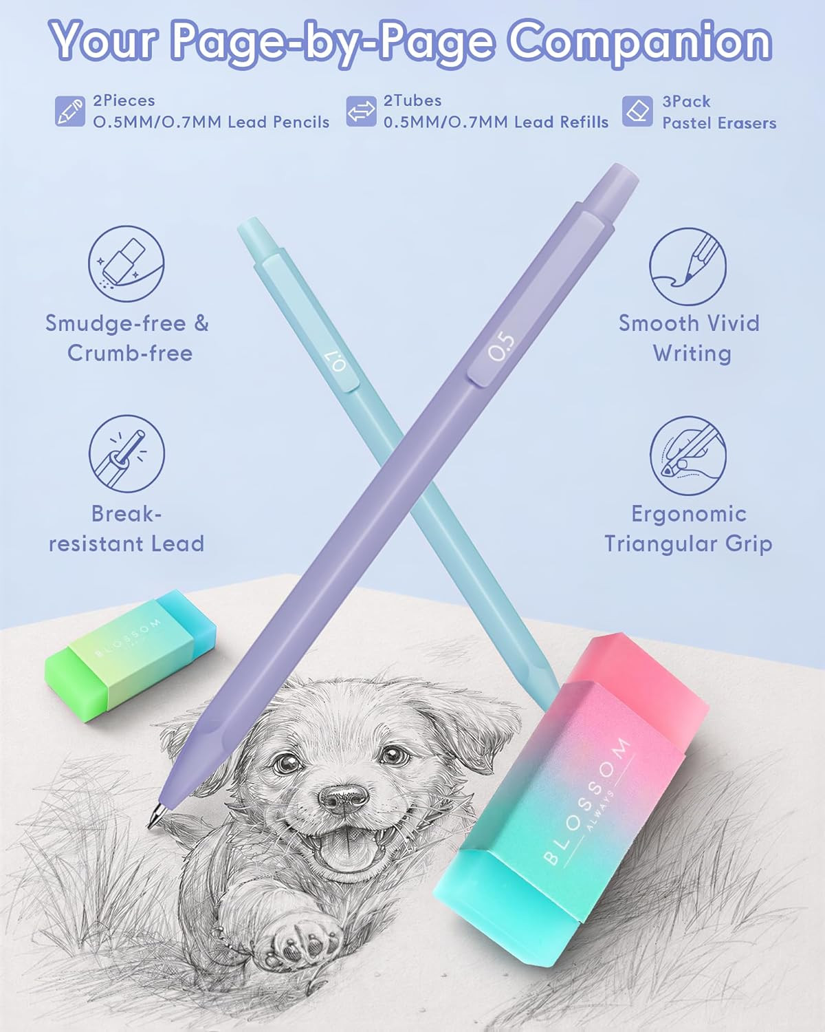 Cute Aesthetic School Supplies, Mechanical Pencils 0.5 & 0.7Mm with 240 Lead Ref