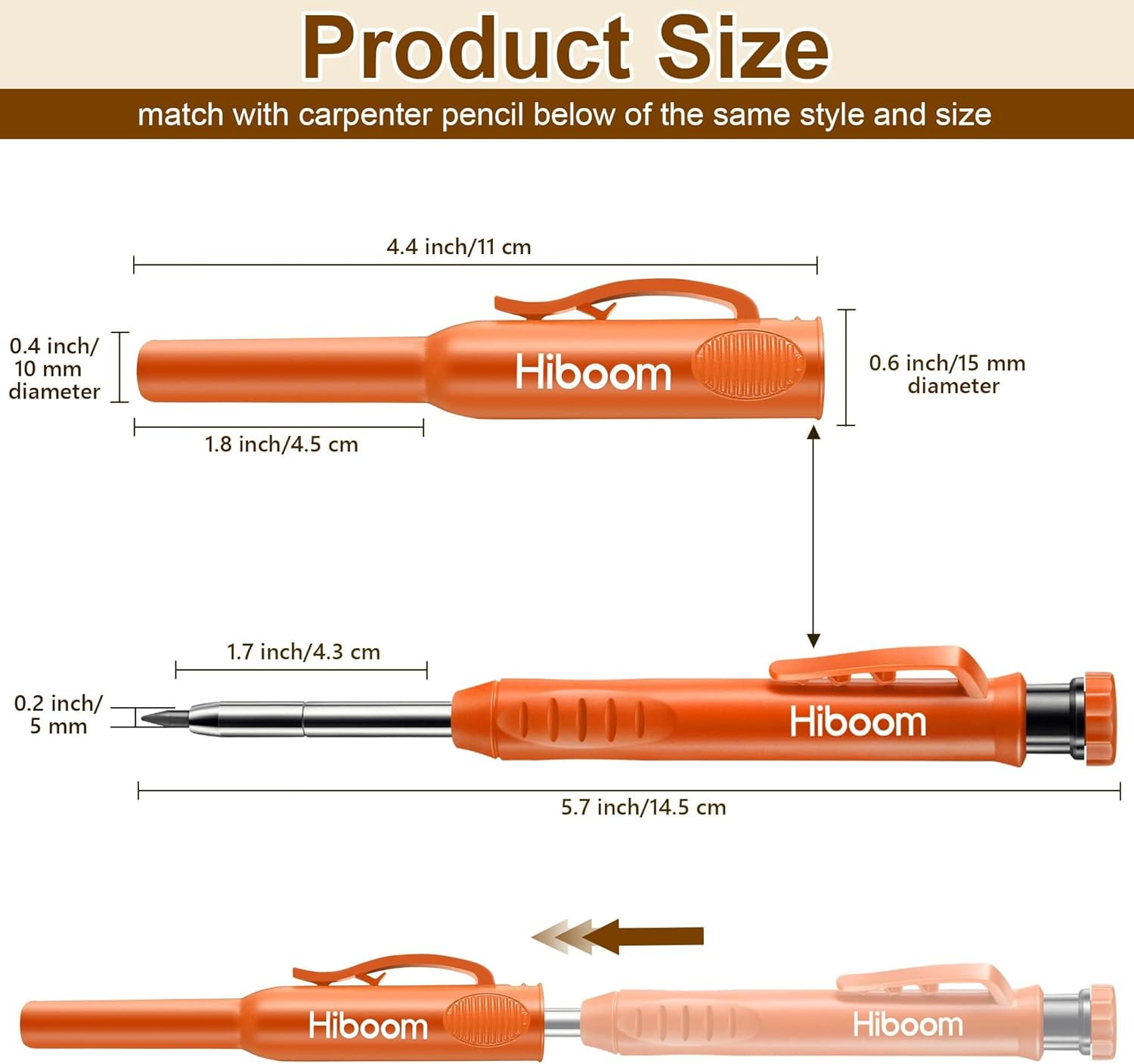 2 Pack Solid Carpenter Pencils with Pencil Cap and 18 Refills, Long Nose Deep Ho