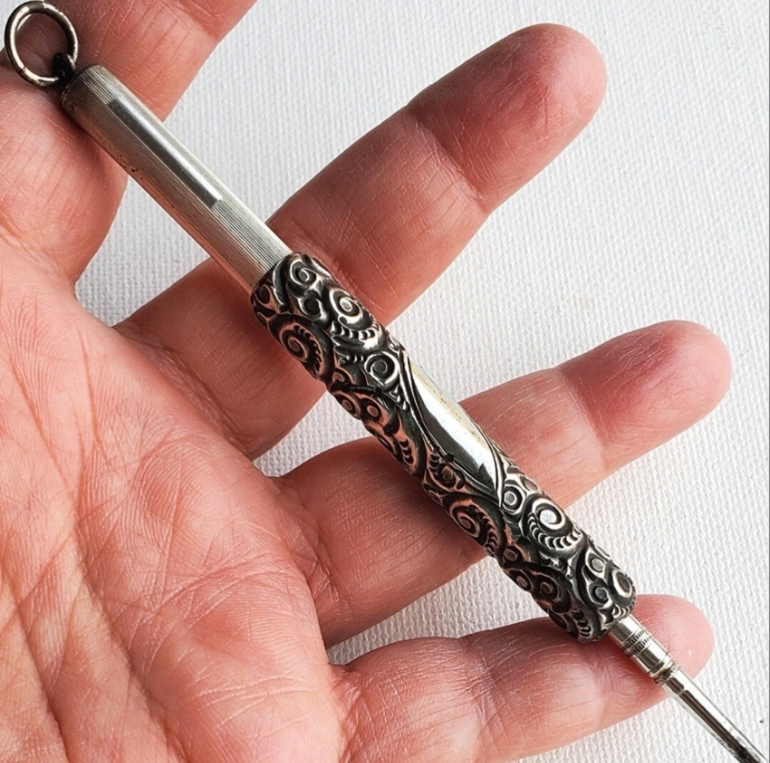 Antique Victorian 1800’s Chatelaine Ornate Sterling Silver925 Mechanical Pencil
