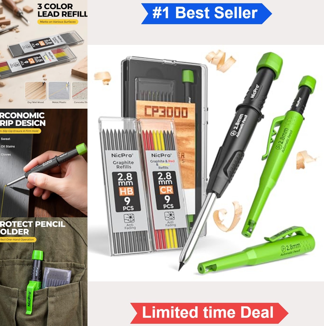 Carpenter Mechanical Pencil 2.8 mm Refill 19 Pack Deep Hole Marker Sharpener