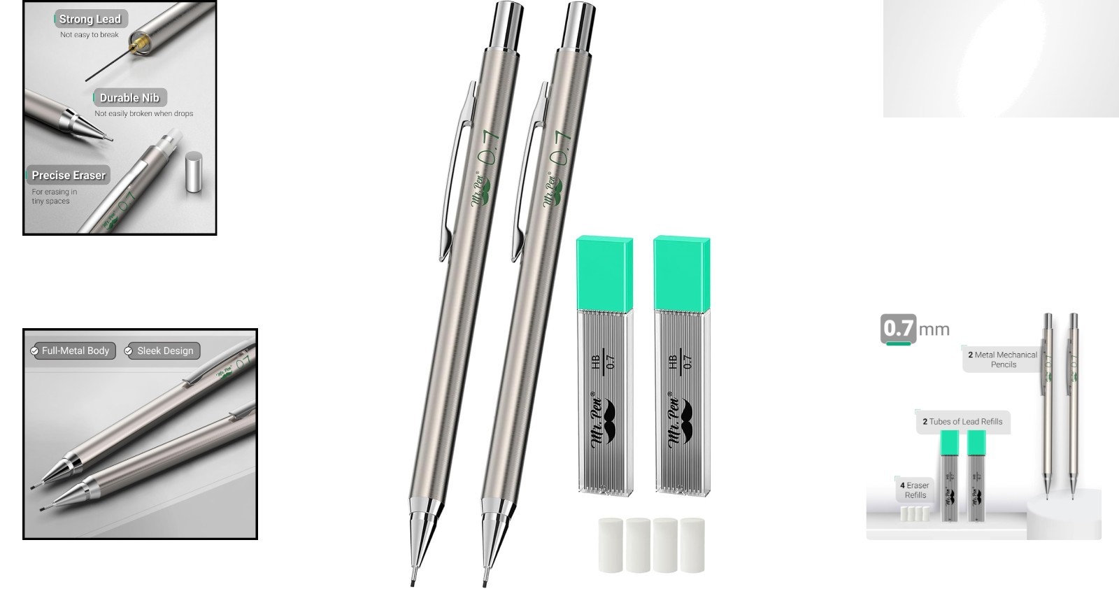 Minimalist 0.7mm Metal Mechanical Pencils – Perfect for Art & Technical Writing