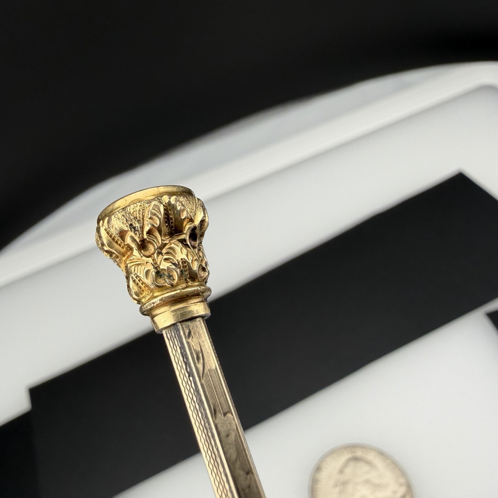 Victorian Gold Filled 3 7/8″ Telescoping Pencil Watch Fob w/ Chain & White Stone