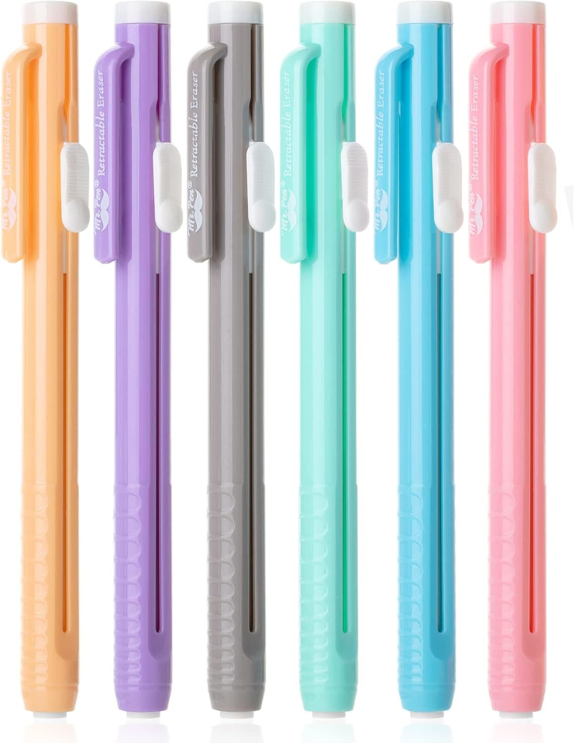 Mr. Pen- Retractable Mechanical Pencil Eraser, Pack of 6, Pastel Colors, Artist