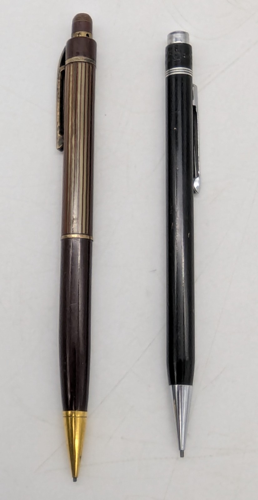 2 Vtg Wahl Eversharp Mechanical Pencils Black & Burgundy Gold Striped