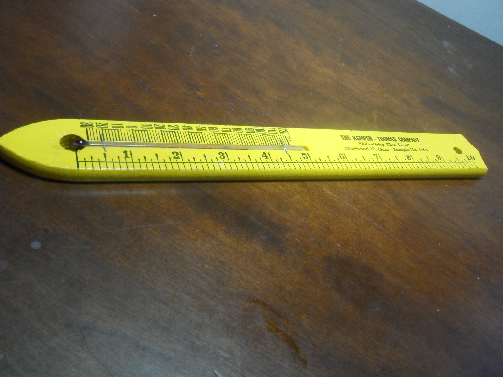 Vintage Sample Thermometer Ruler Advertising The Kemper-Thomas Company Cinn Ohio