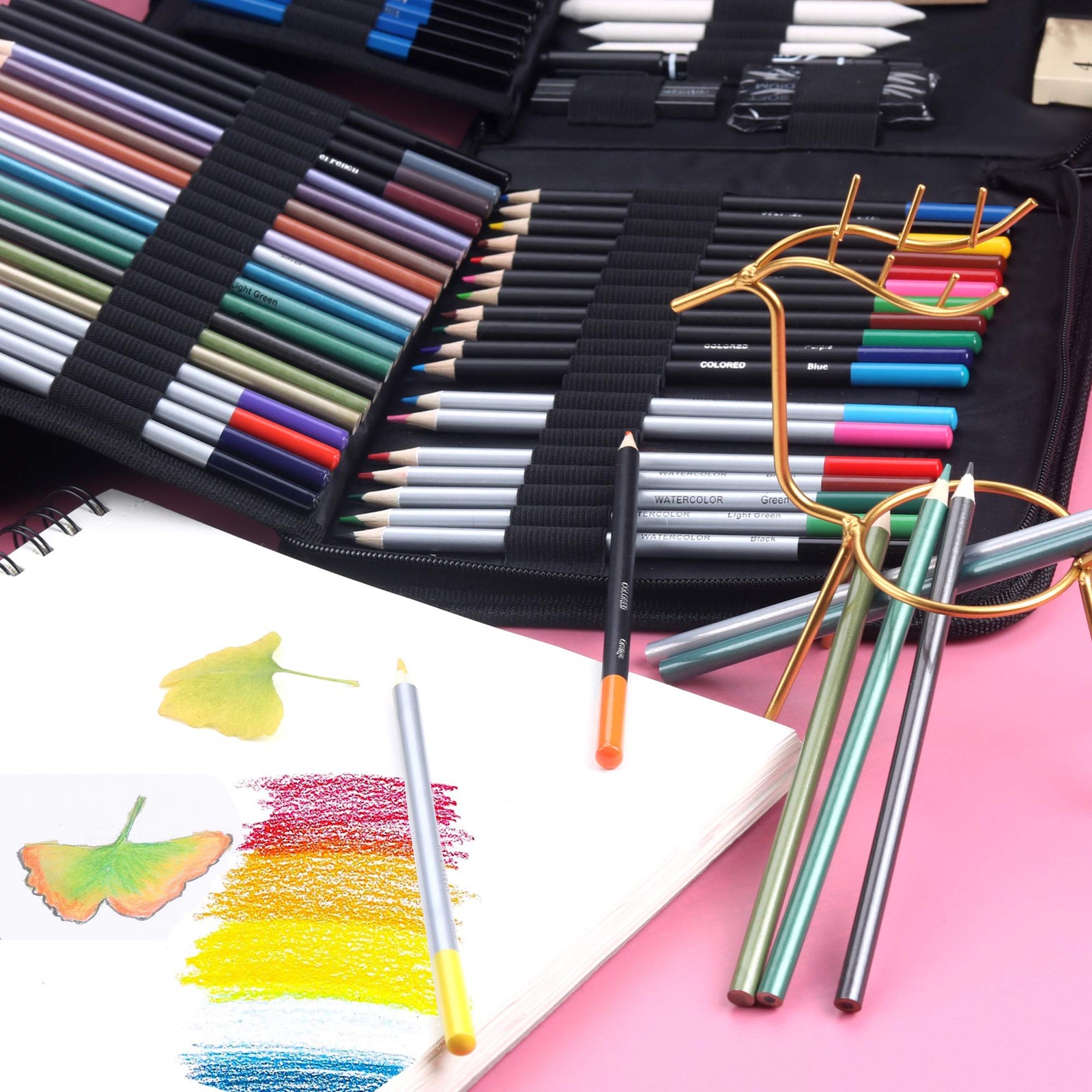 KALOUR 82 Pack Drawing Sketching Kit, Pro Art Supplies 104 Piece Set, Black