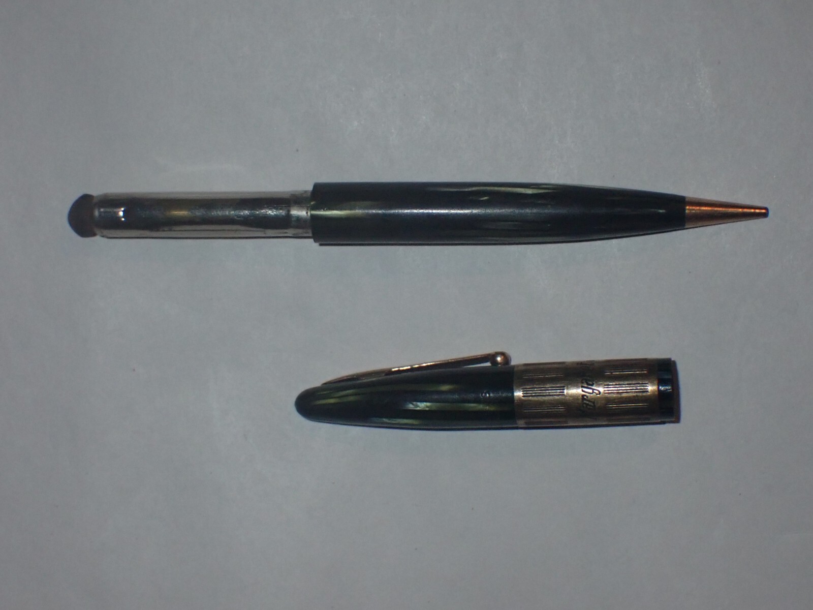 Vintage Unknown Green Celluloid Gold Mechanical Pencil Monogrammed