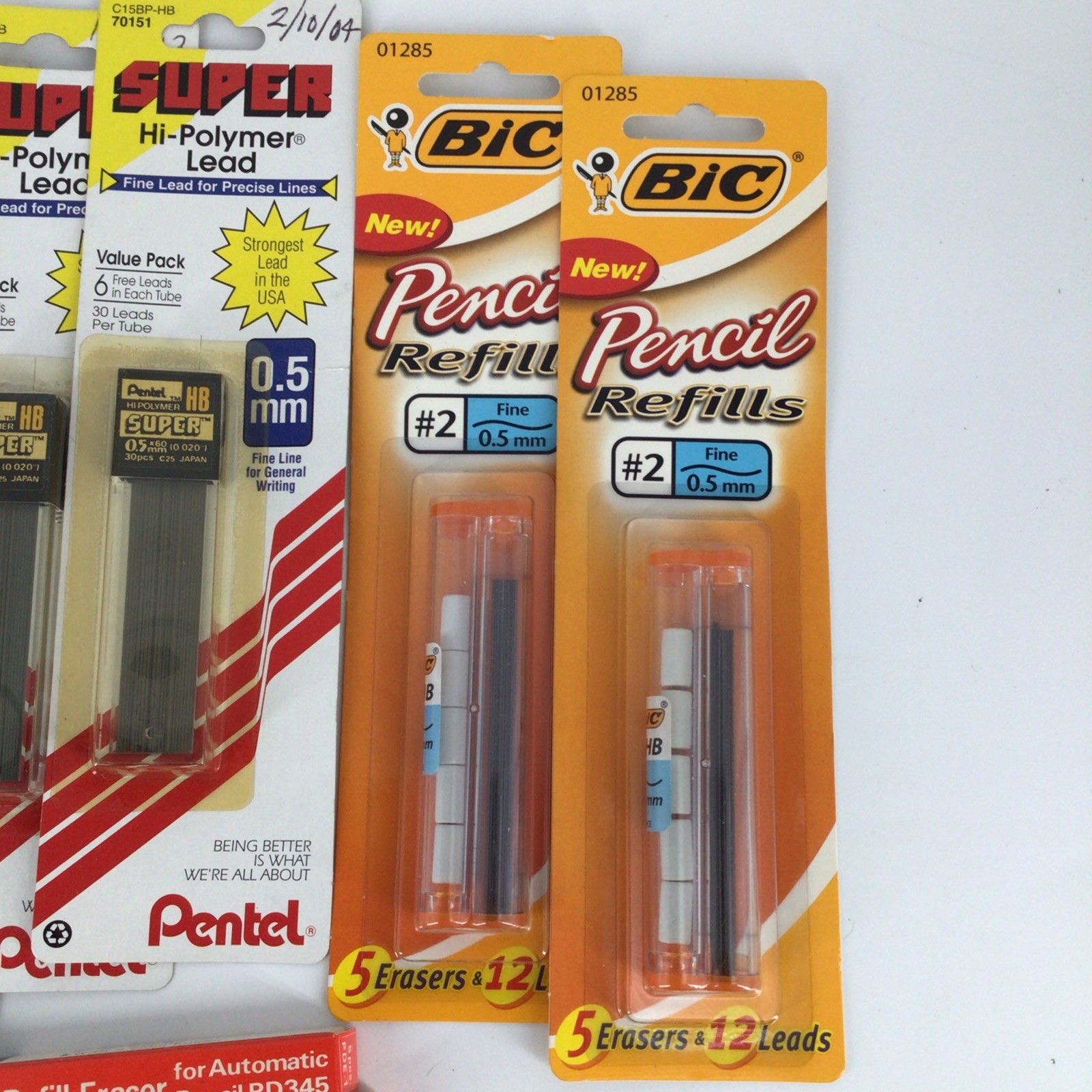 Pentel Super Hi-Polymer Mechanical Pencil Refill Lead 0.5mm HB & Eraser Lot