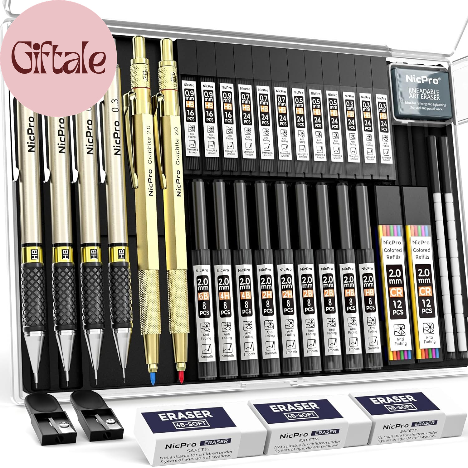 37PCS Gold Art Mechanical Pencil Set, 4PCS Metal Drafting Pencil 0.3/0.5/0.7/0.9