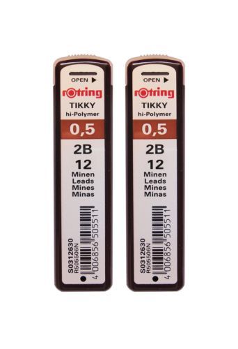 Rotring 0.5 2B Hi- Polymer Lead Each Tube Contains 12 Lead S0312630 2 Tubes