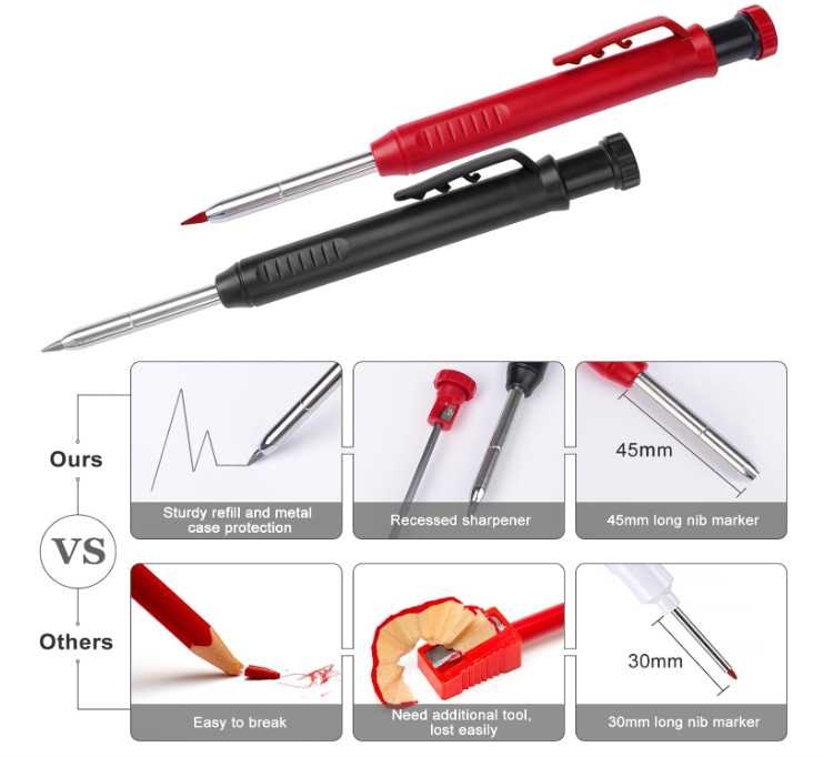 2 Pack Carpenter Pencils Mechanical Pencils with 12 Refills, Construction Pencil