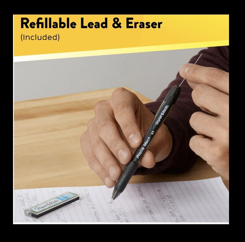 Mechanical Pencils 10pc Set: 4 Pencils,Lead Refills,Erasers(Paper Mate 0.7mm)