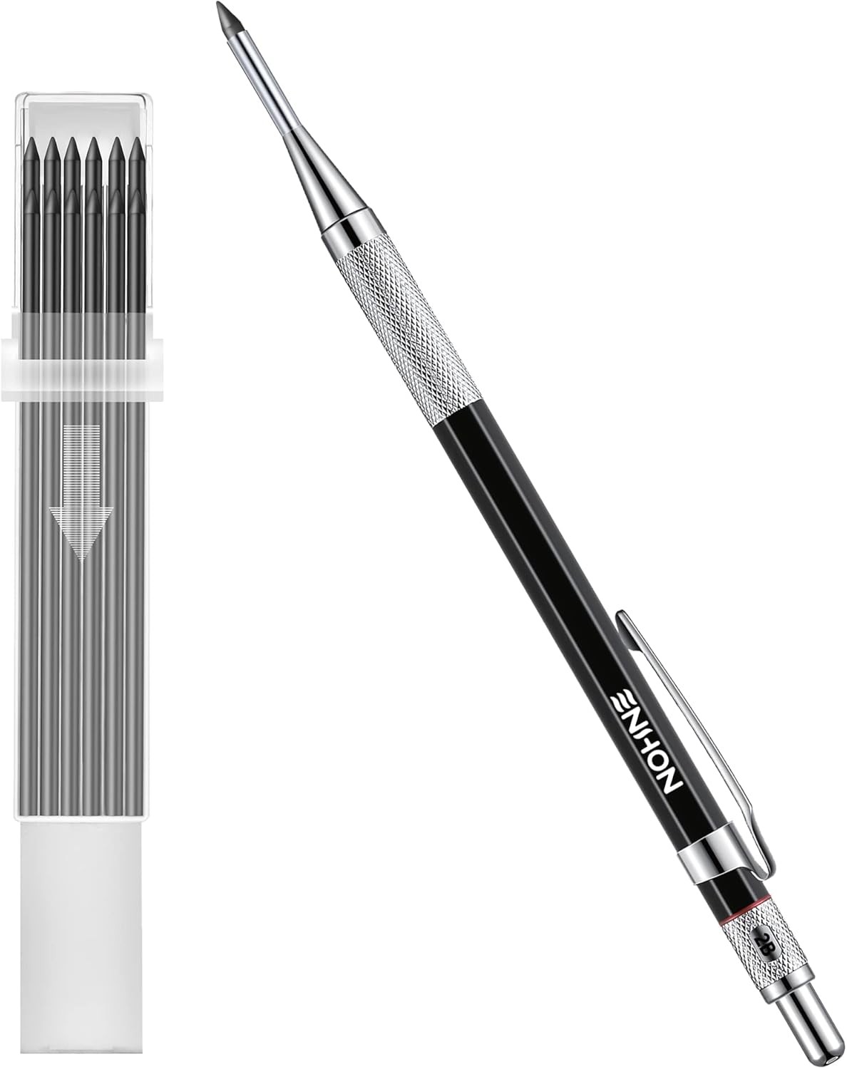 Enhon 2mm Mechanical Carpenter Pencil Set with 12 Marker 2 Piece Set, Black