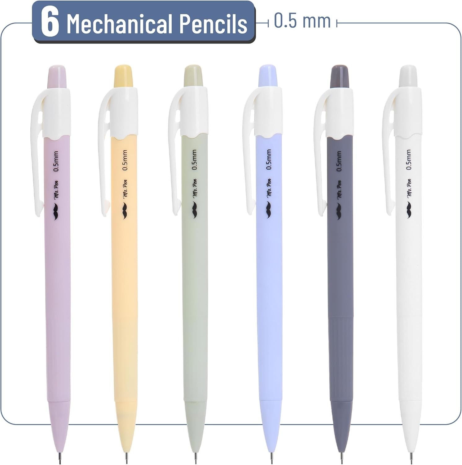 Pastel Mechanical Pencil Set, 6 Pack, 0.5mm, Cute Macaron Colors, Smooth Writ…