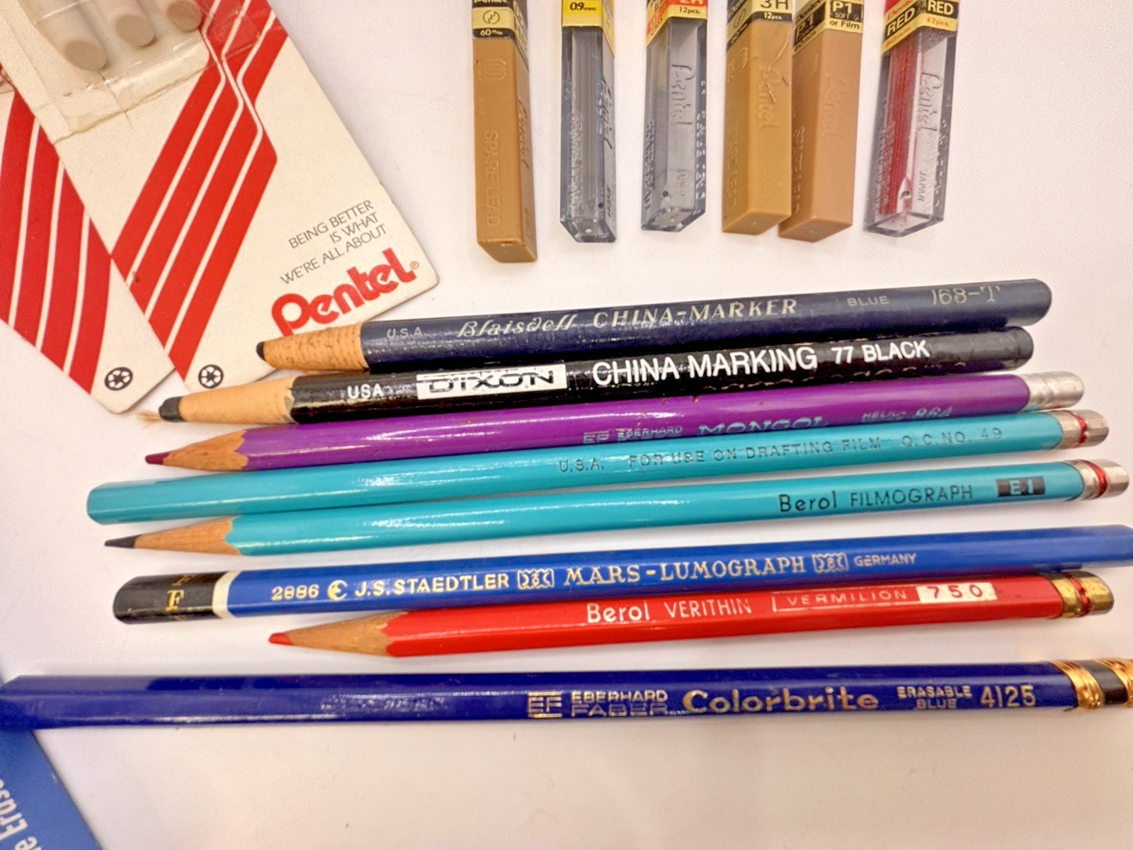 Lot Of Draft Pentel Mechanical Pencil Leads Staedtler Eberhard Faber Erasers VTG