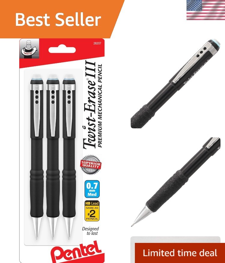 Comfort Grip 0.7mm Twist Erase III Pencils – 3 Count for Effortless Writing