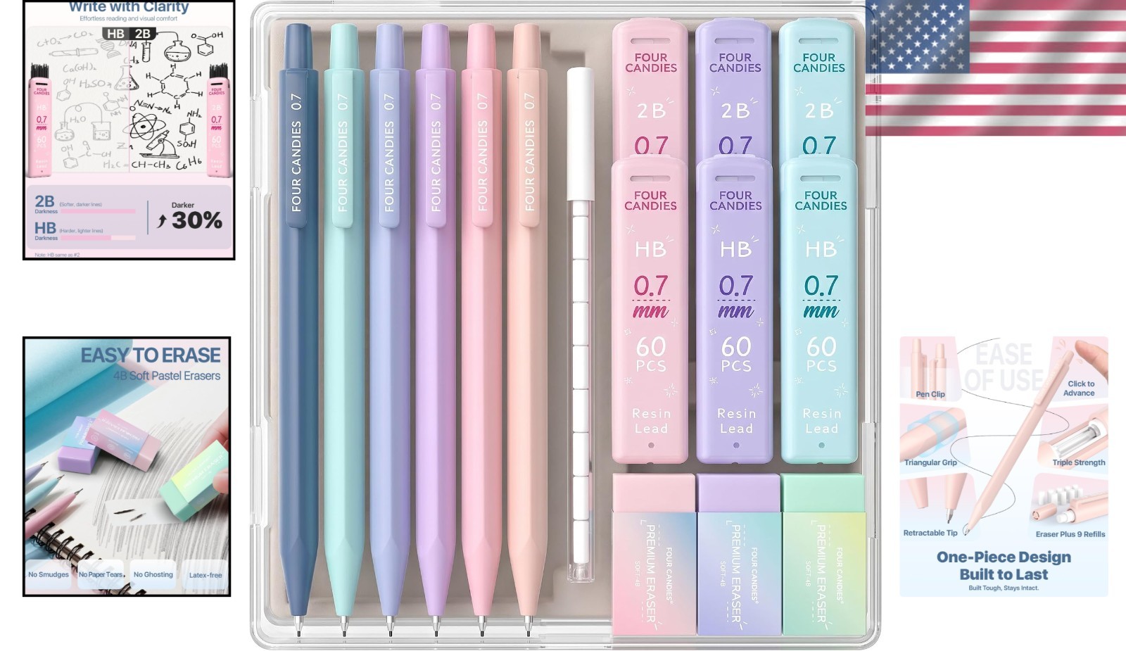 Ergonomic 0.7mm Mechanical Pencil Set – Complete with Leads, Erasers & Case