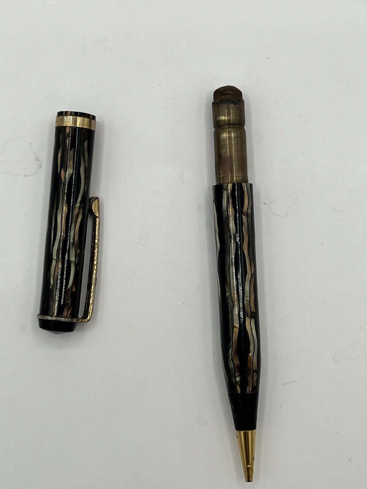 Vtg Arnold Twist Retractable Mechanical Pencil w/ Clip Black/Bown Marble Swirl