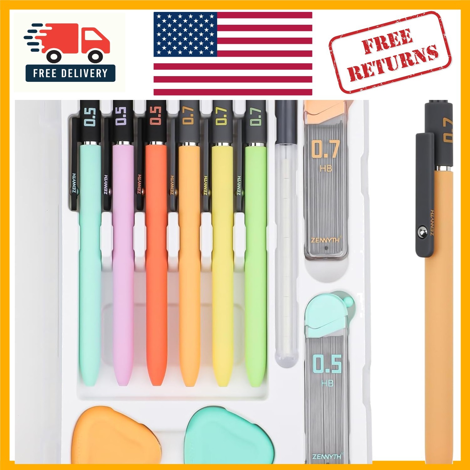 Complete Mechanical Pencil Set: 6PCS with Lead, Erasers – Ideal for School Use
