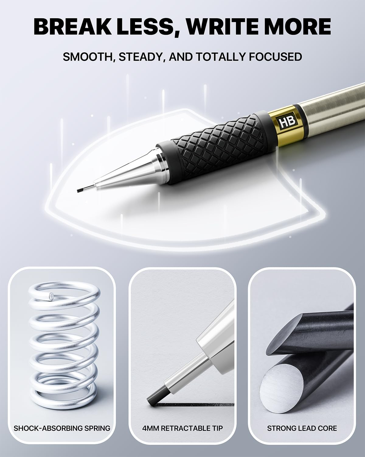 Metal Mechanical Pencil Set – 3PCS 0.9mm Art 3 Count (Pack of 1), Black