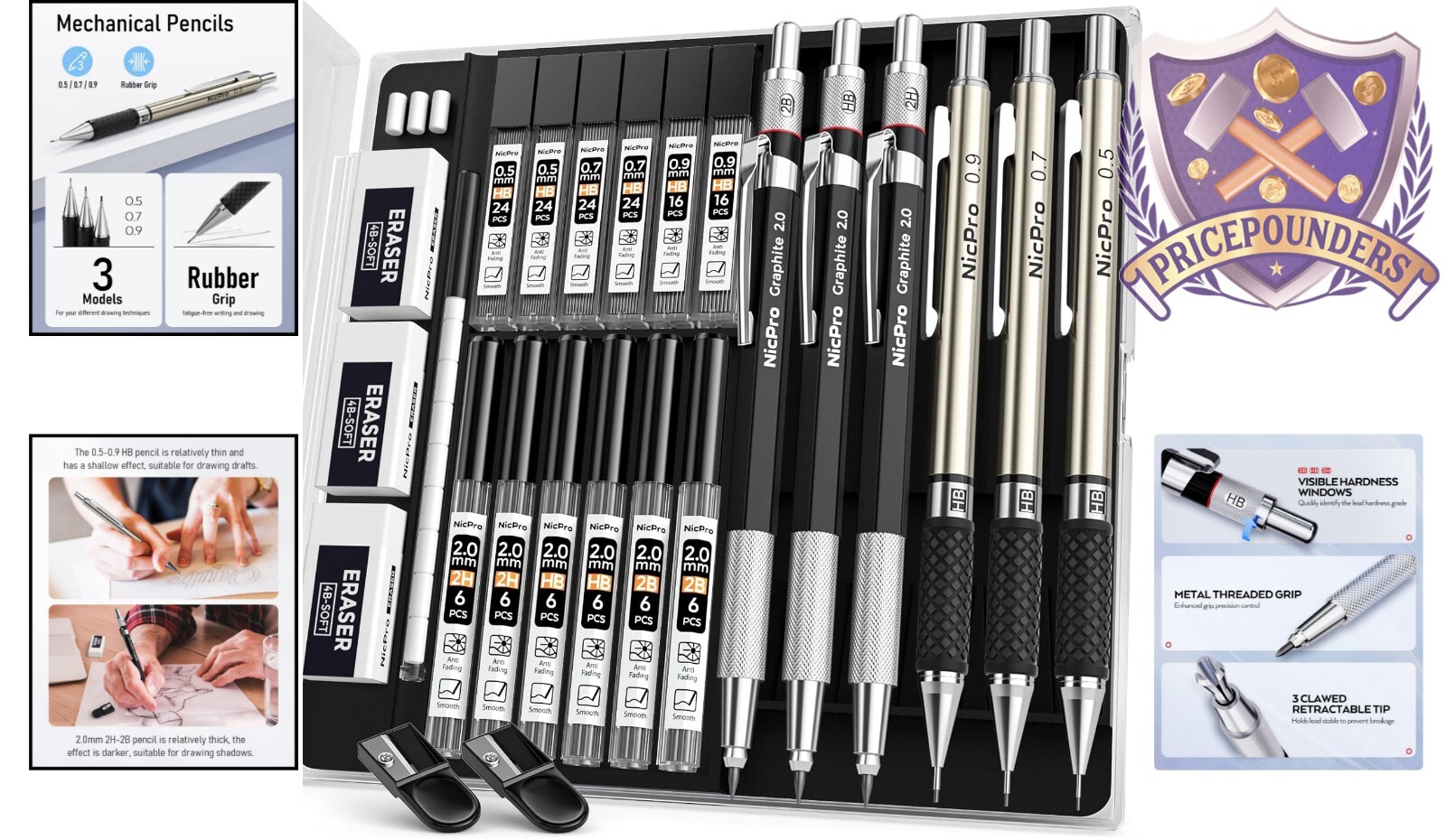 6PCS Professional Mechanical Pencil Set – Precision Drafting & Sketching Tools