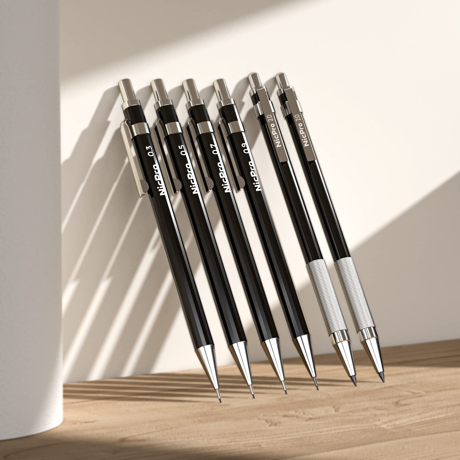Nicpro 6 PCS Art Mechanical Pencil Set, Black 1 Count (Pack of 6),