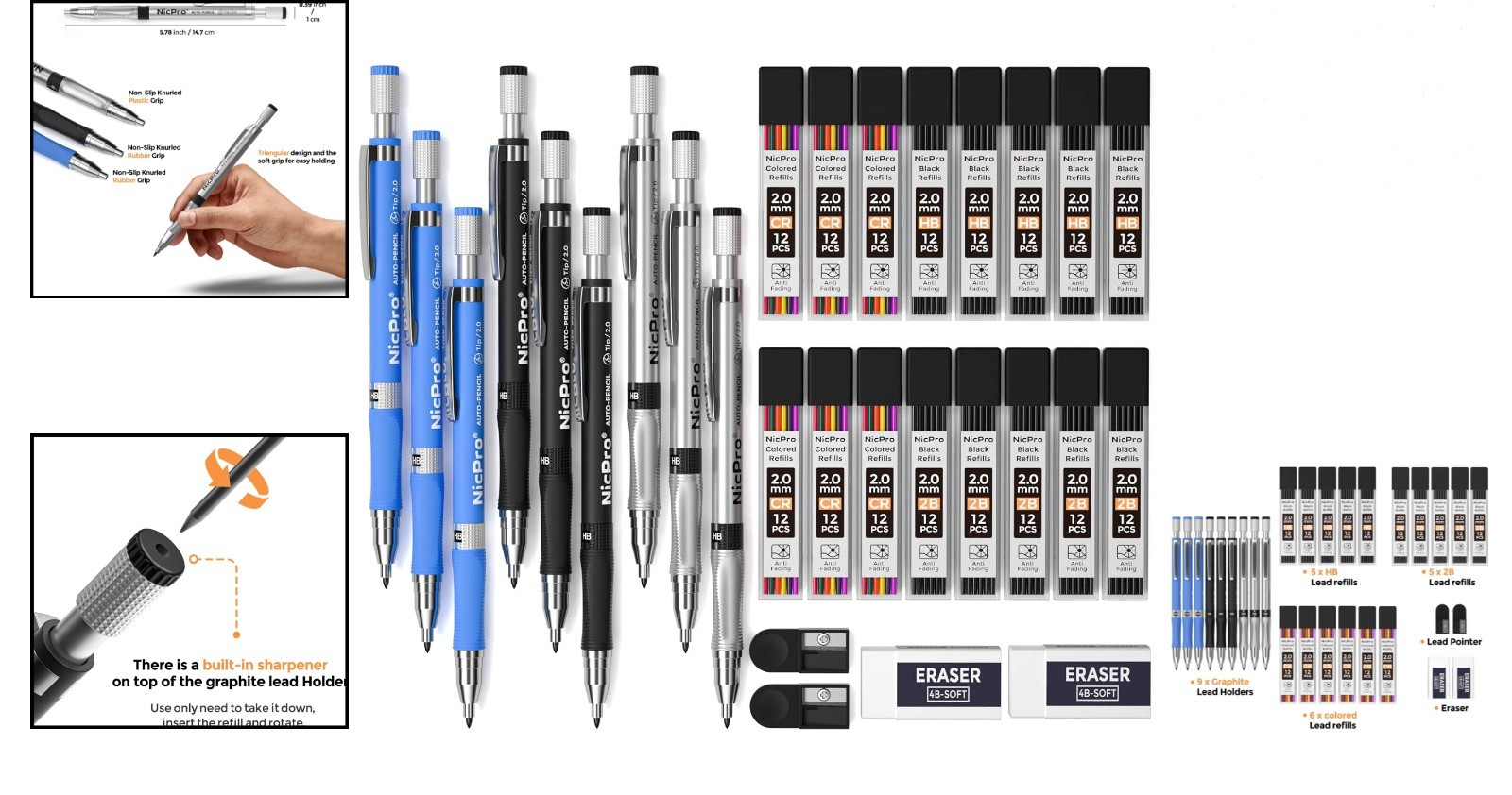 29-Piece Mechanical Pencil Set with Graphite & Color Lead Refills for Drawing…