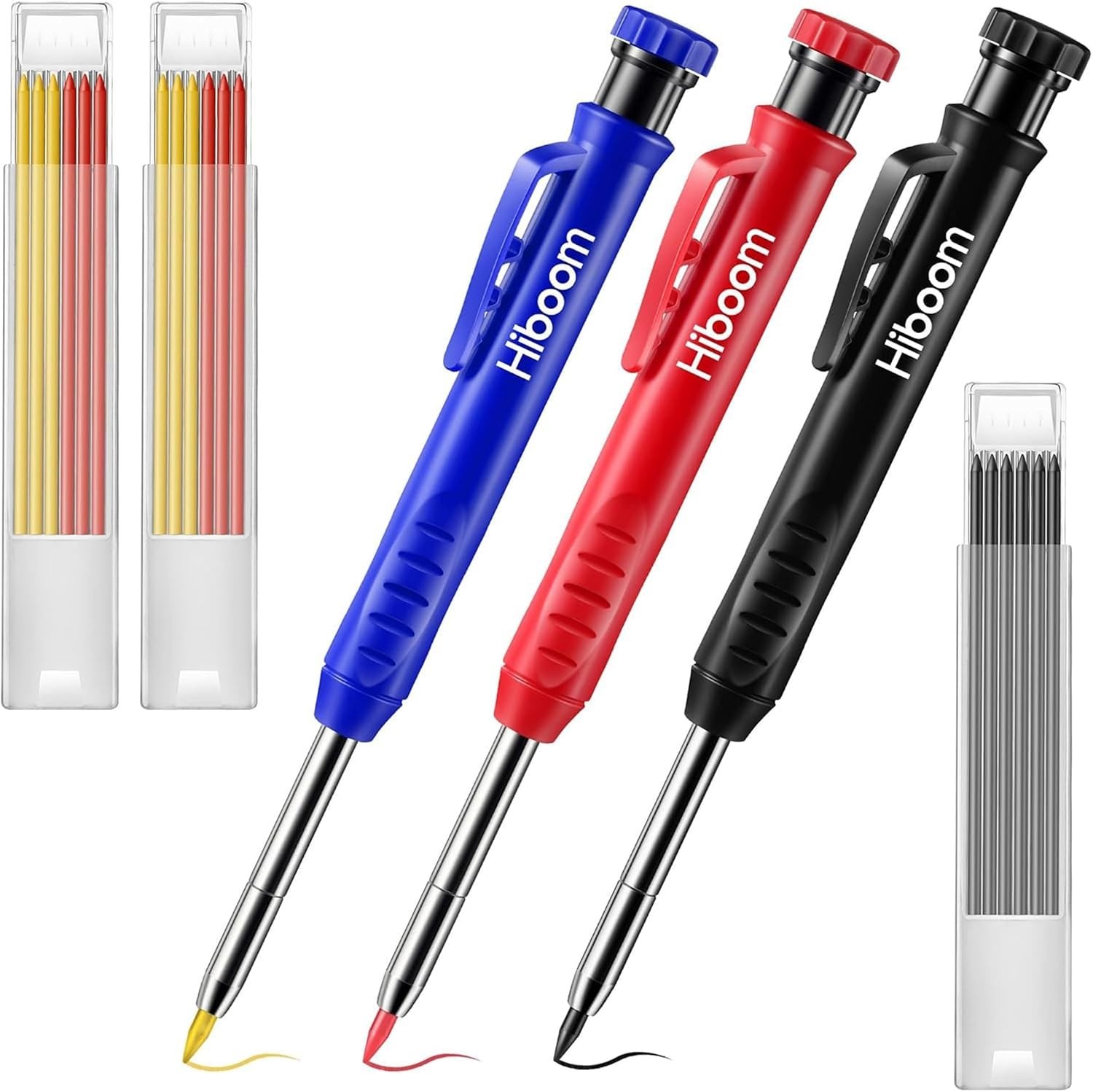 3 Pack Solid Carpenter Pencil with 21 Refill, Long Nosed Deep Hole Mechanical…