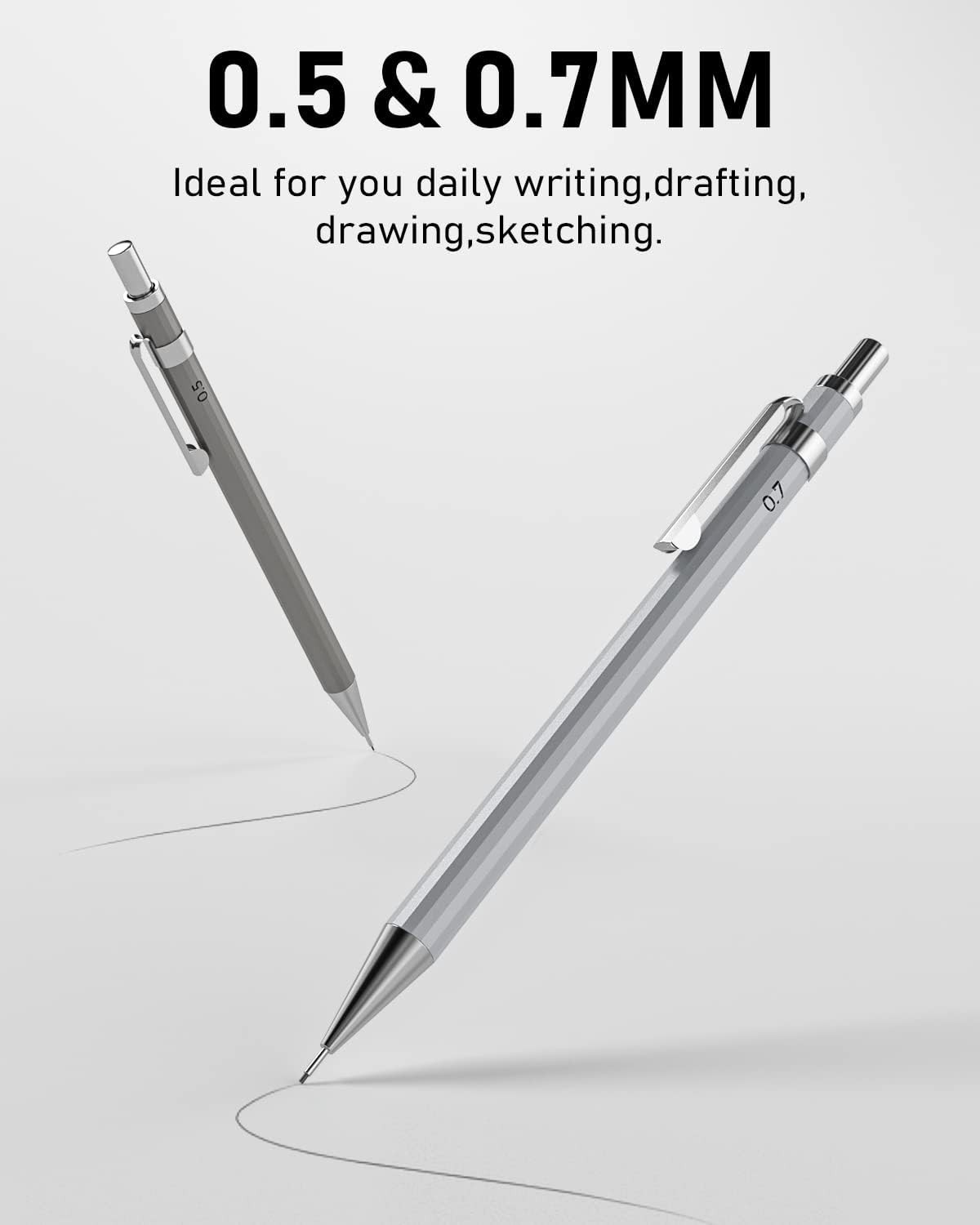 8 Pack Metal Mechanical Pencil Set – 0.5mm & 0.7mm for Artists & Professionals