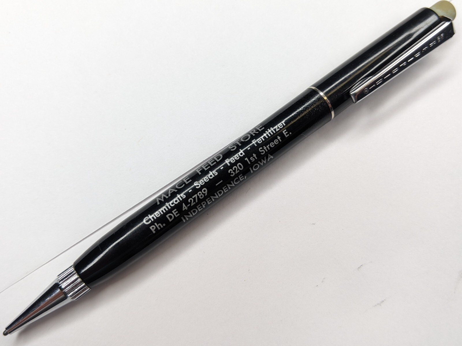 c1950s Independence, IA Mace Feed Store Redipoint Mechanical Pencil 1st St G41